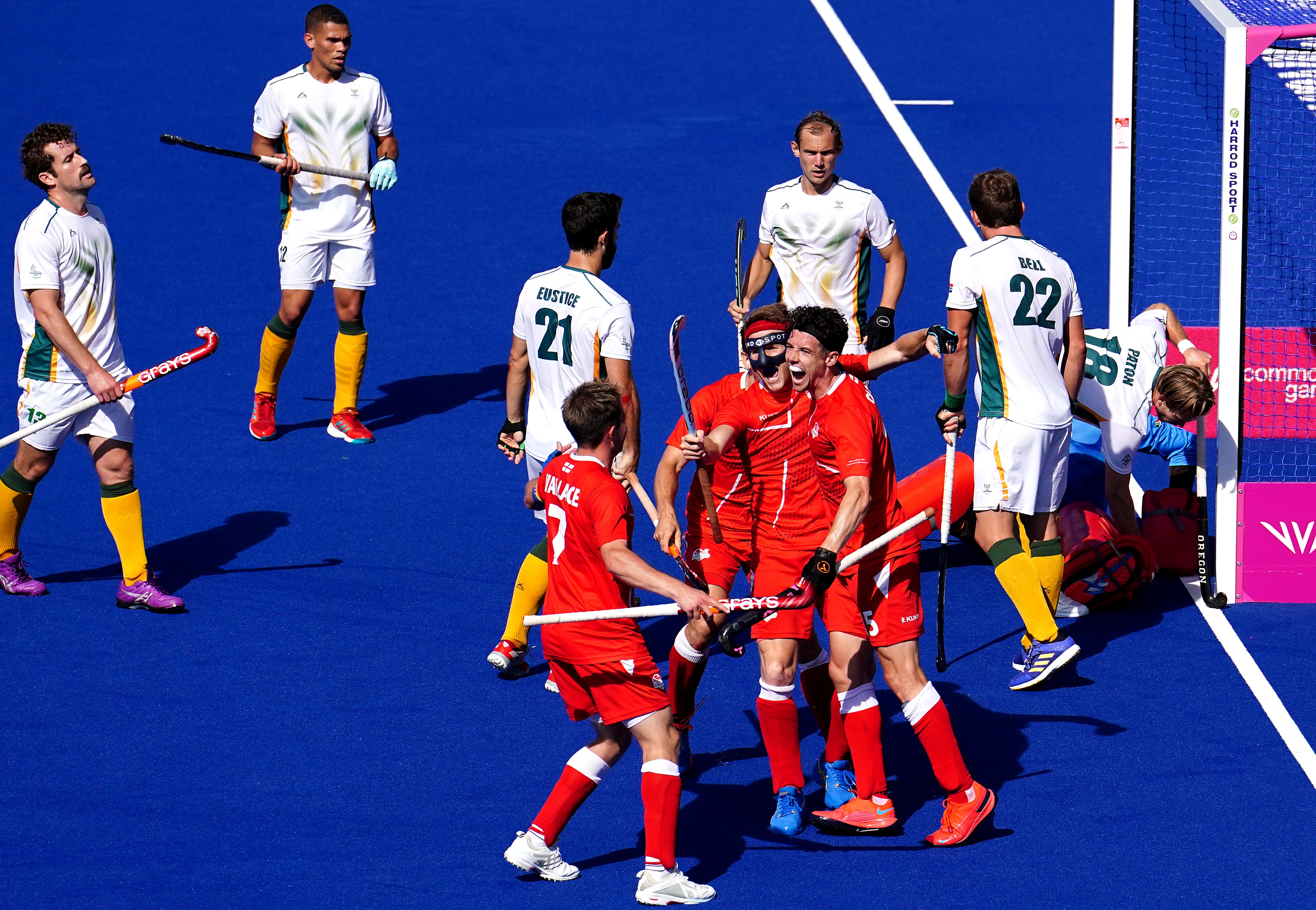 England’s Phil Roper celebrates scoring their side’s fifth goal in the bronze medal match victory over South Africa (Martin Rickett/PA)