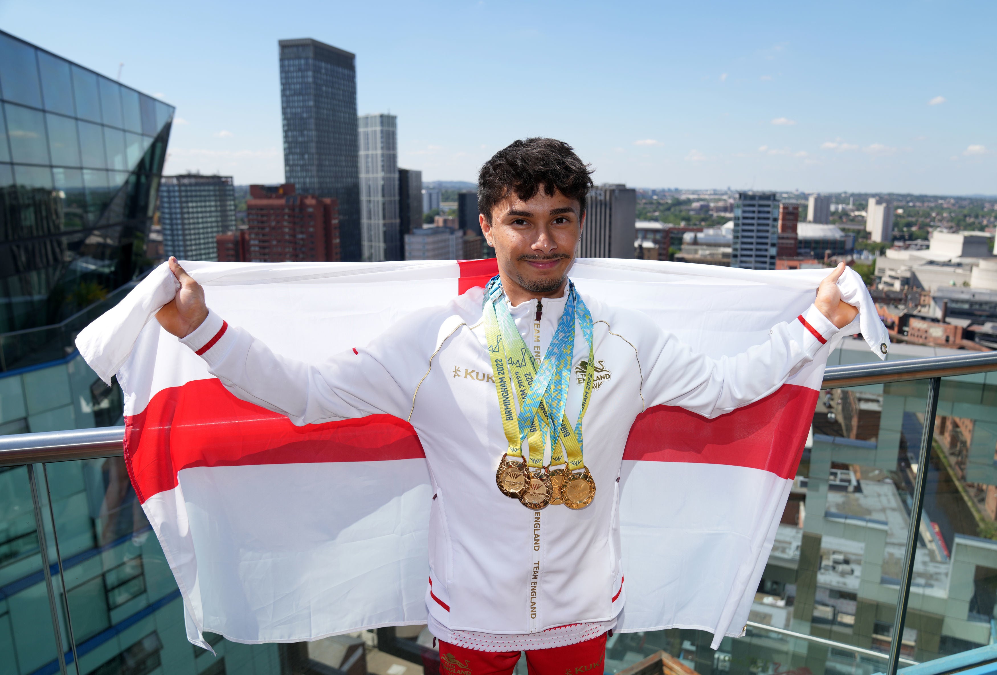 Jake Jarman was England’s flagbearer for the closing ceremony