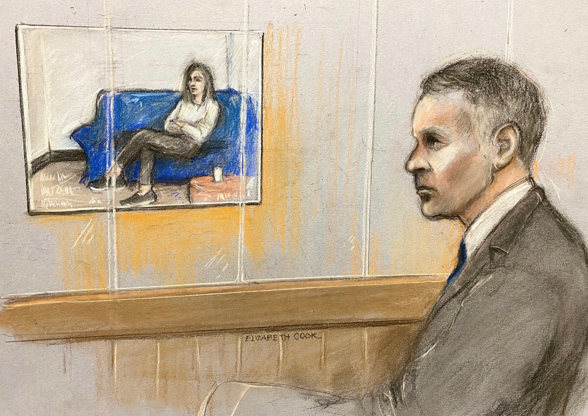 Giggs watches ex-girlfriend Kate Greville giving evidence on police video