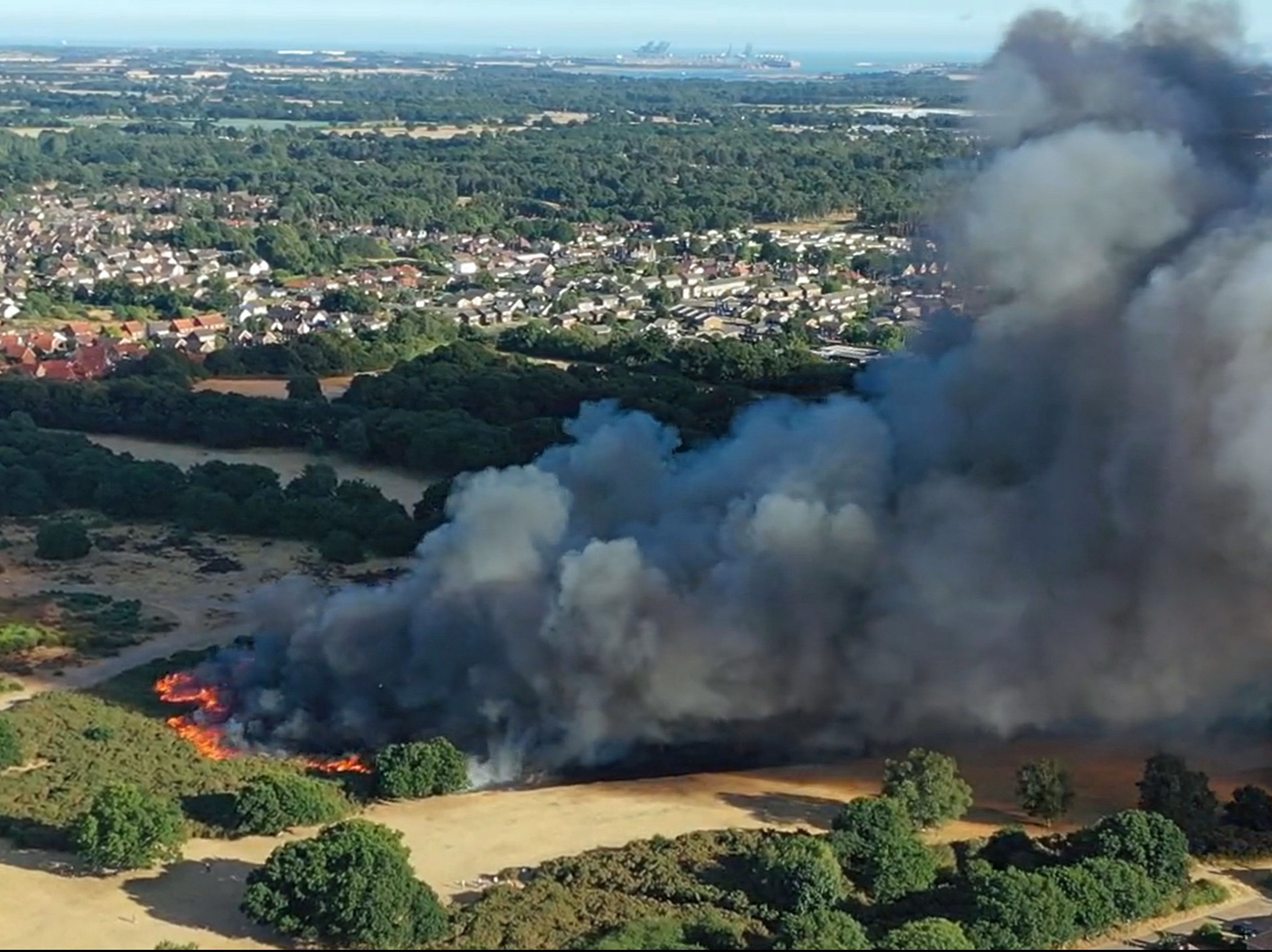 A fire on Rushmore Heath, Ipswich, Suffolk