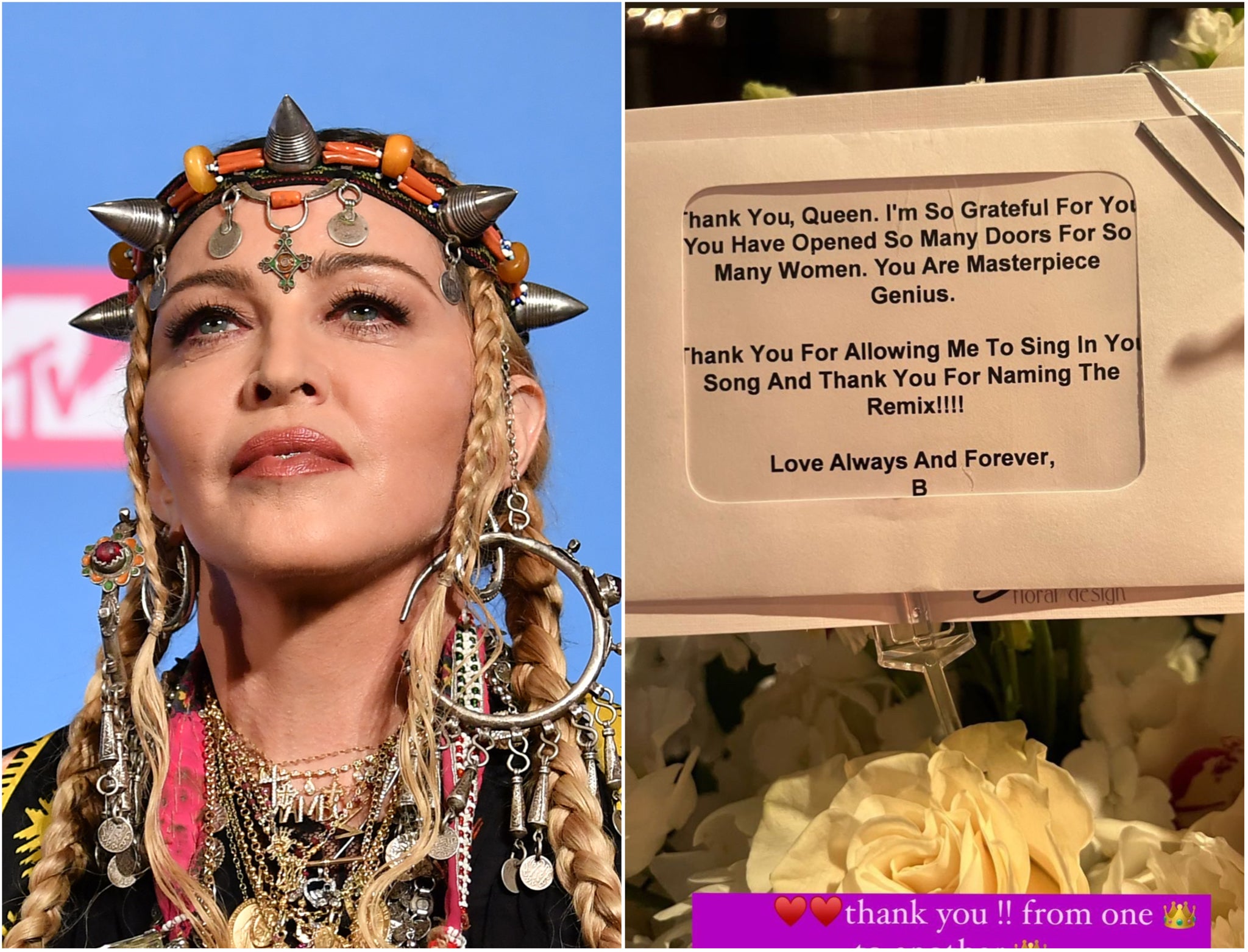 Madonna and her note from Beyoncé