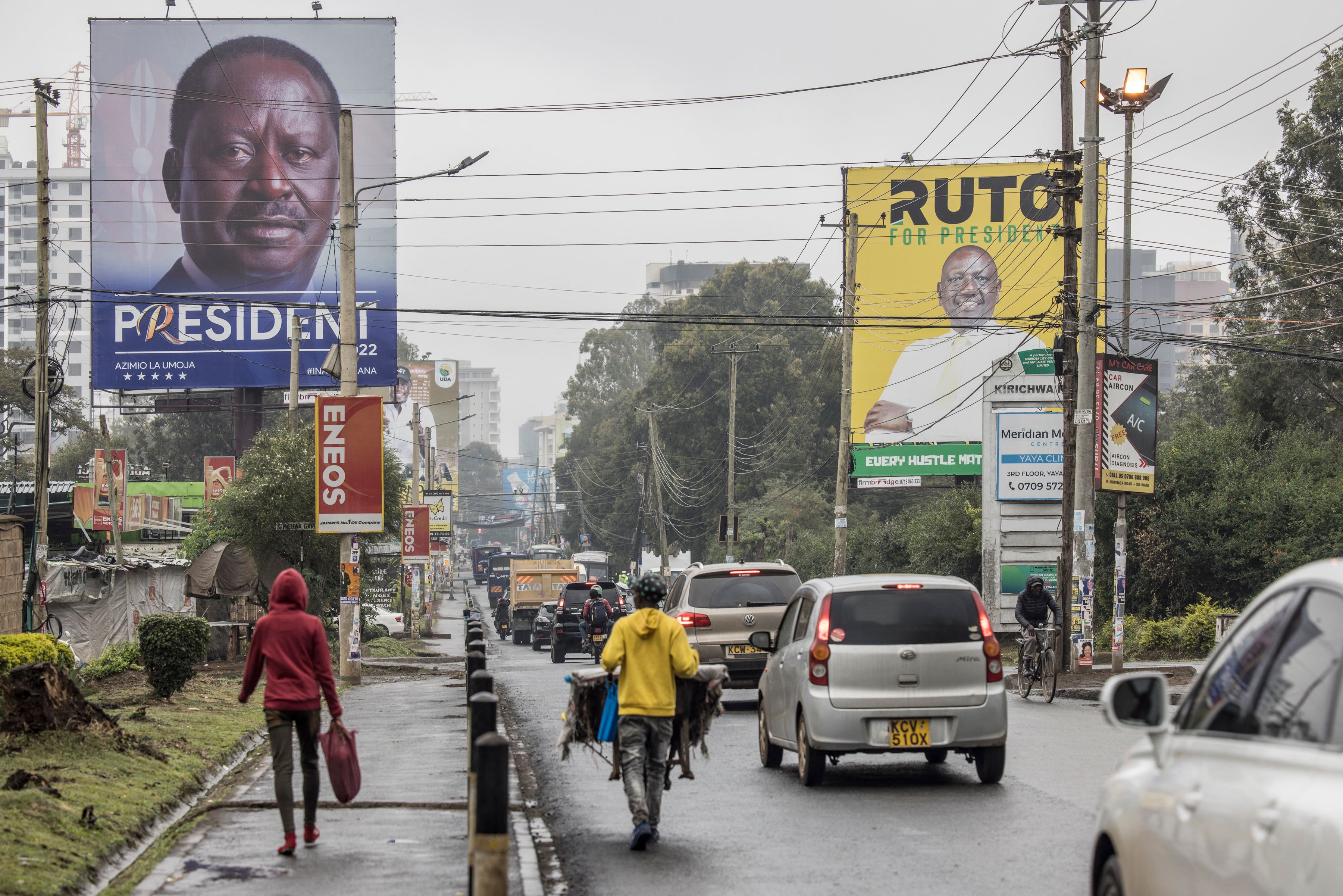 Either Raila Odinga (poster left) or William Ruto (poster right) will become the next Kenyan president