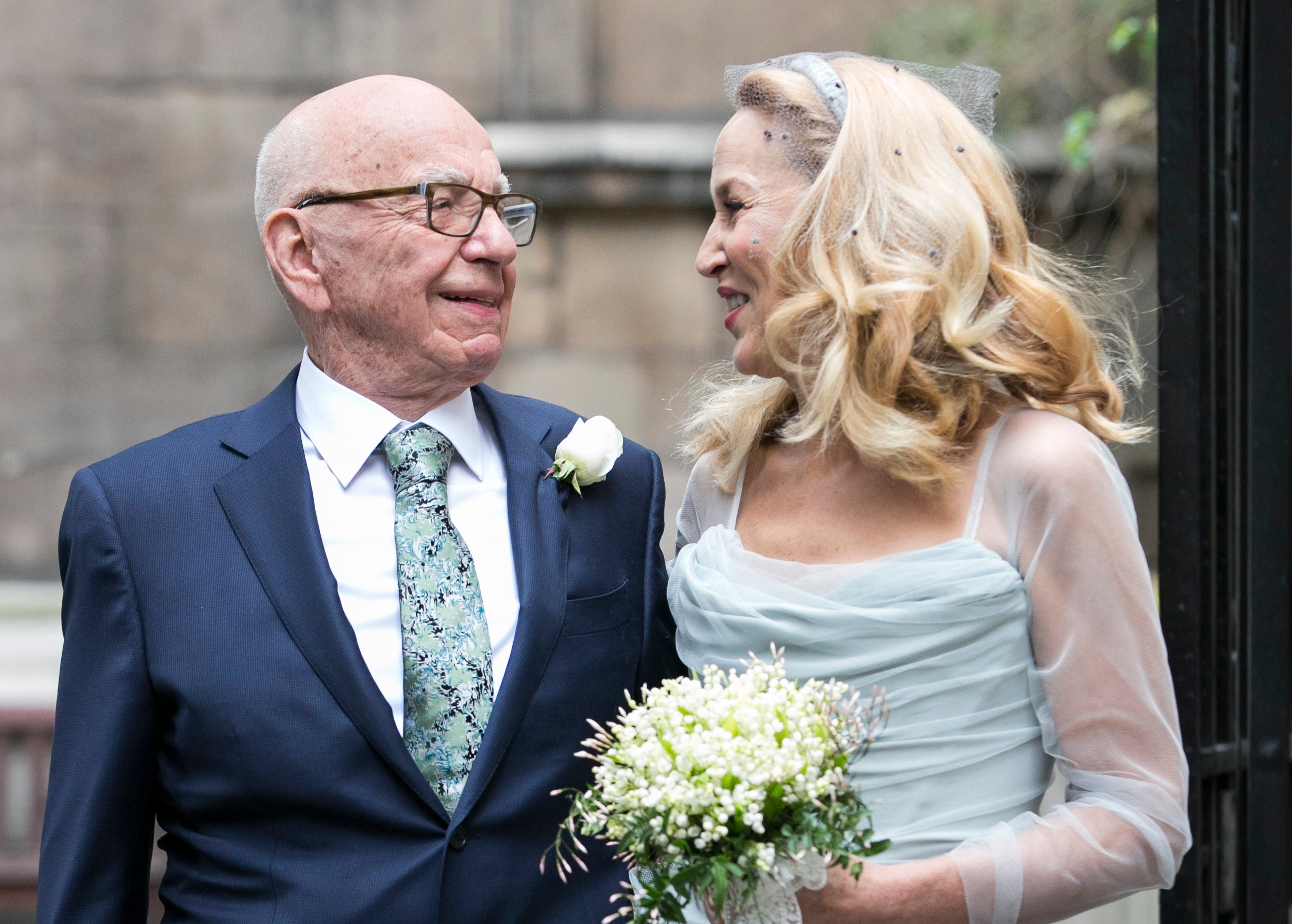 Rupert Murdoch and Jerry Hall seen leaving St Brides Church after their wedding on March 5, 2016 in London, England.