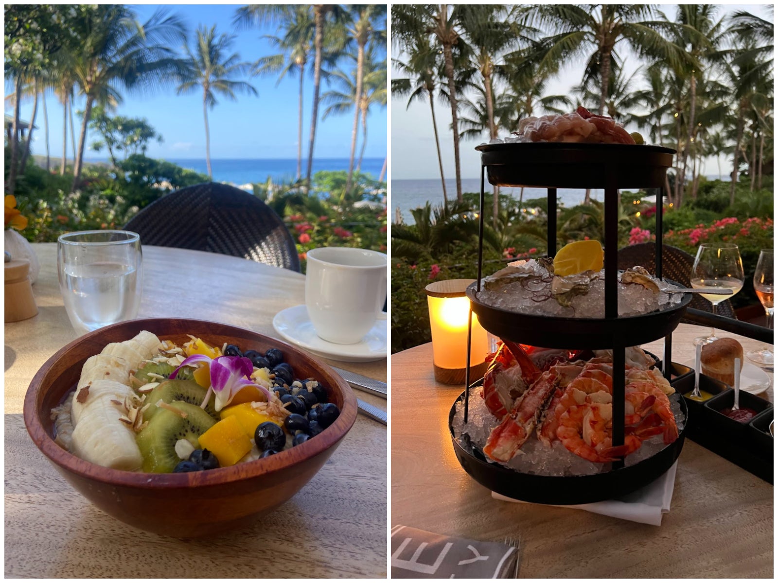 Oatmeal in the morning, seafood tower at night