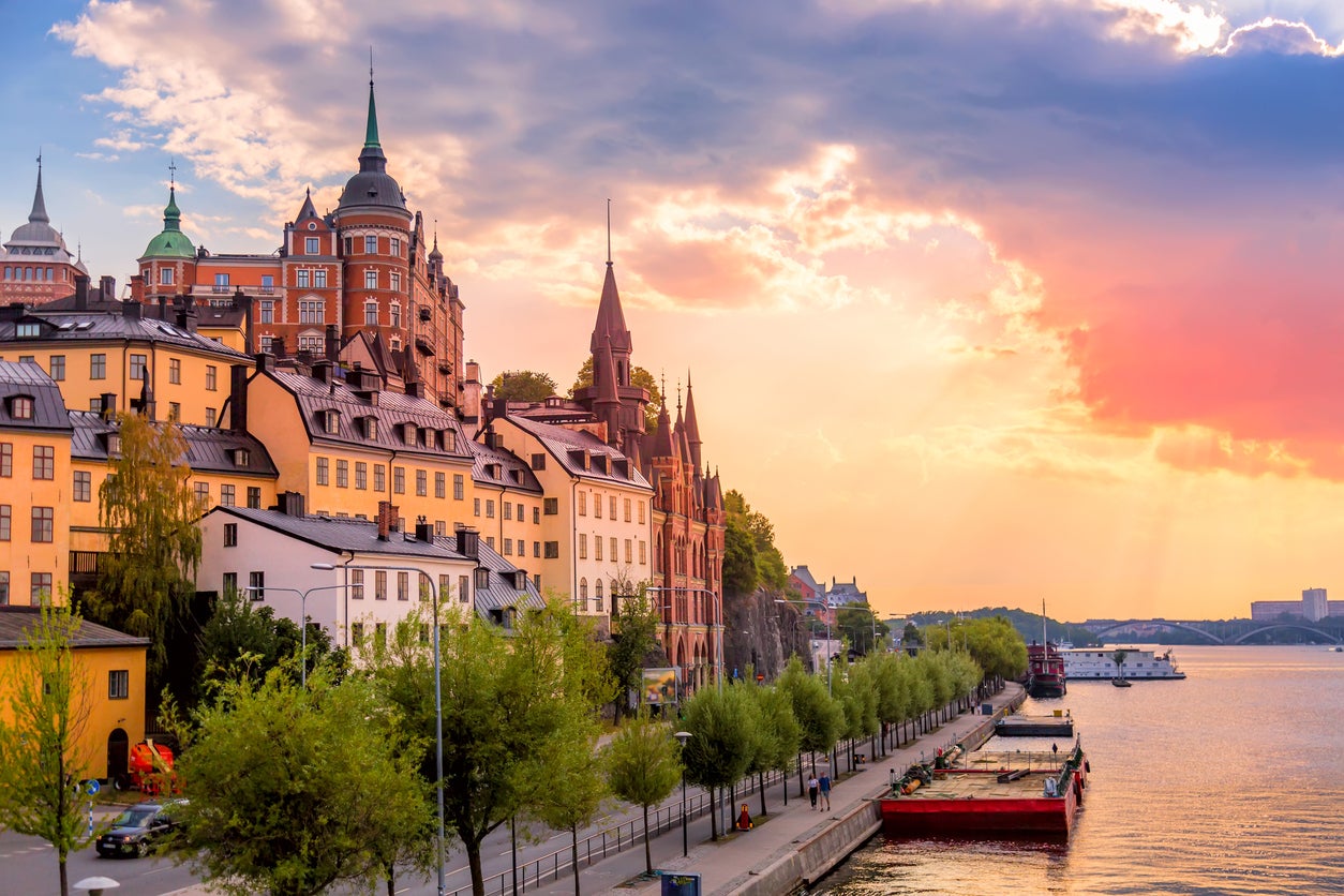 Summer sunset view over Old Town architecture in the Sodermalm district of Stockholm