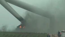 Severe thunderstorm bends 90m tall wind turbine in half