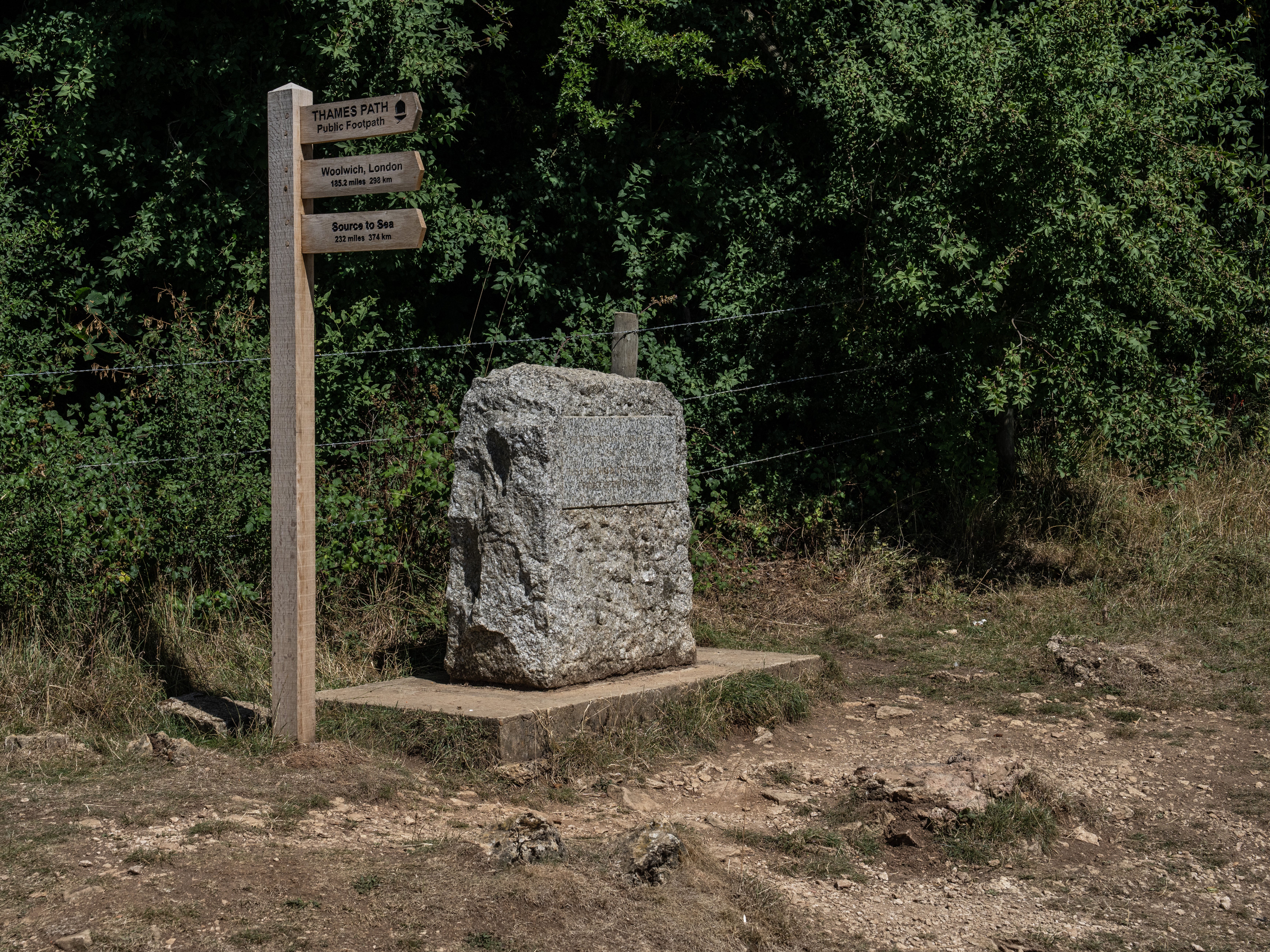 ‘It’s never this dry’. The stone marker of the source of the River Thames in Gloucestershire on 8 August