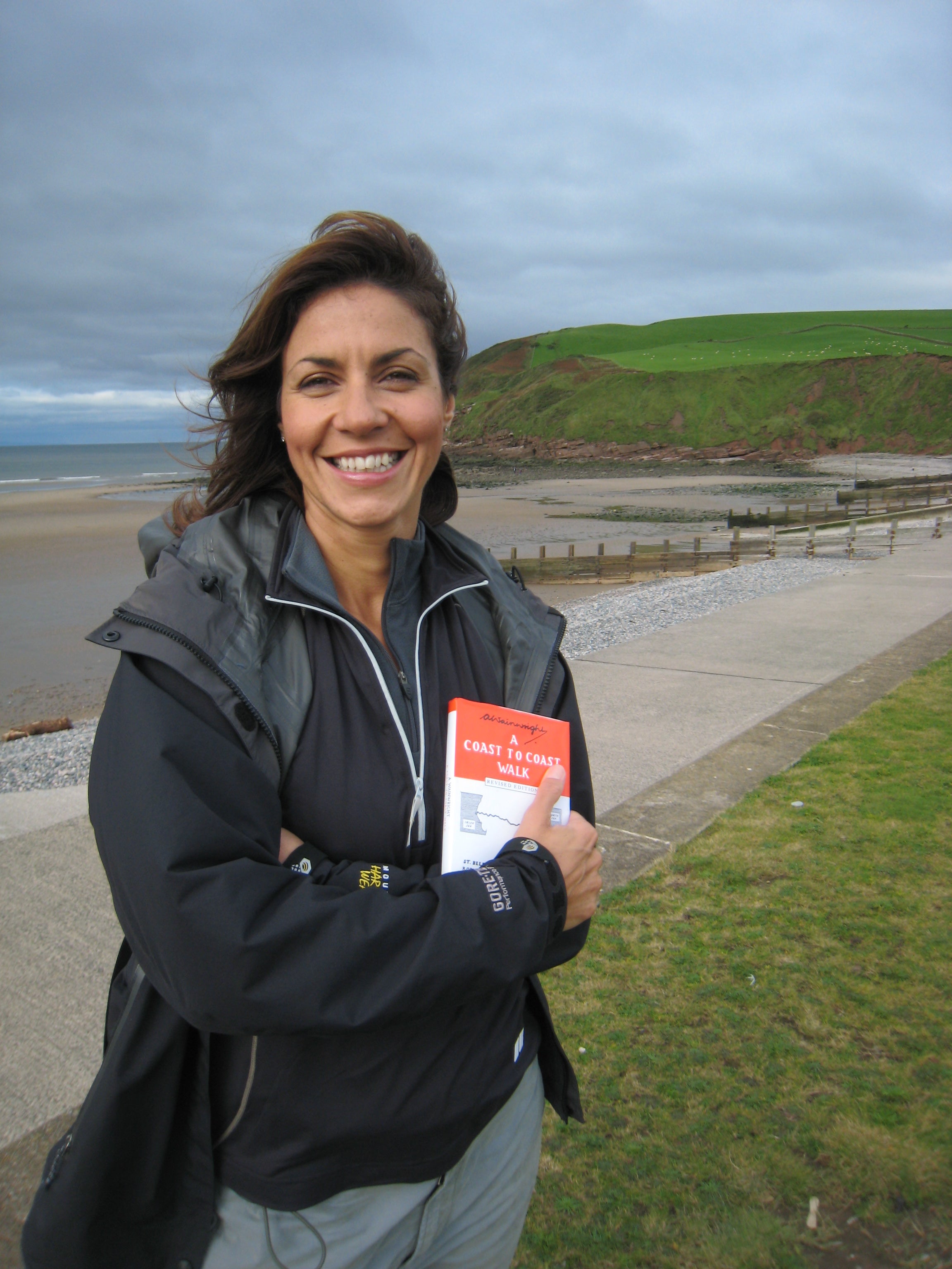 TV presenter and keen walker Julia Bradbury at the start of the Coast to Coast walk in St Bees, Cumbria