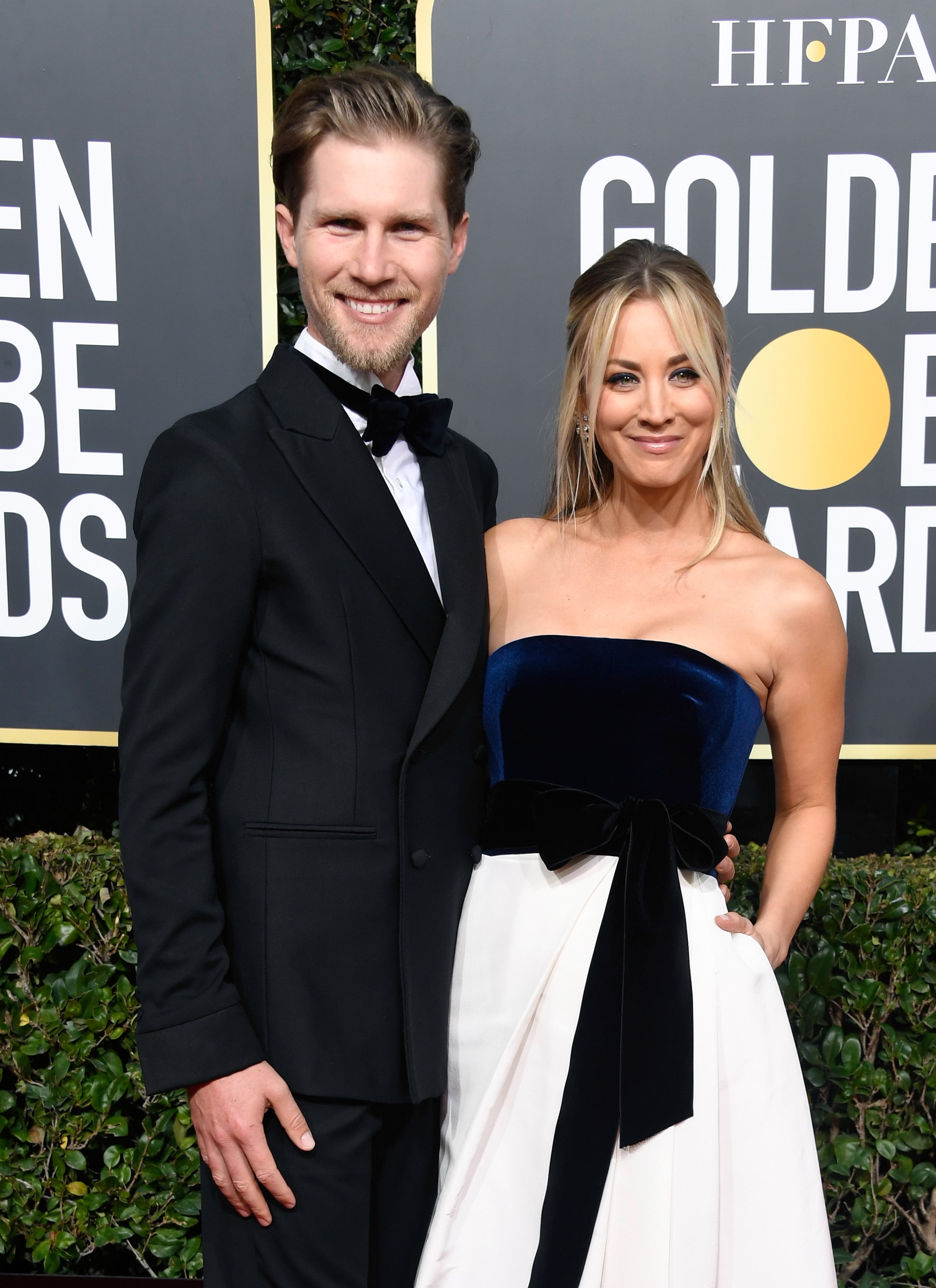 Karl Cook and Kaley Cuoco at the 2019 Golden Globes