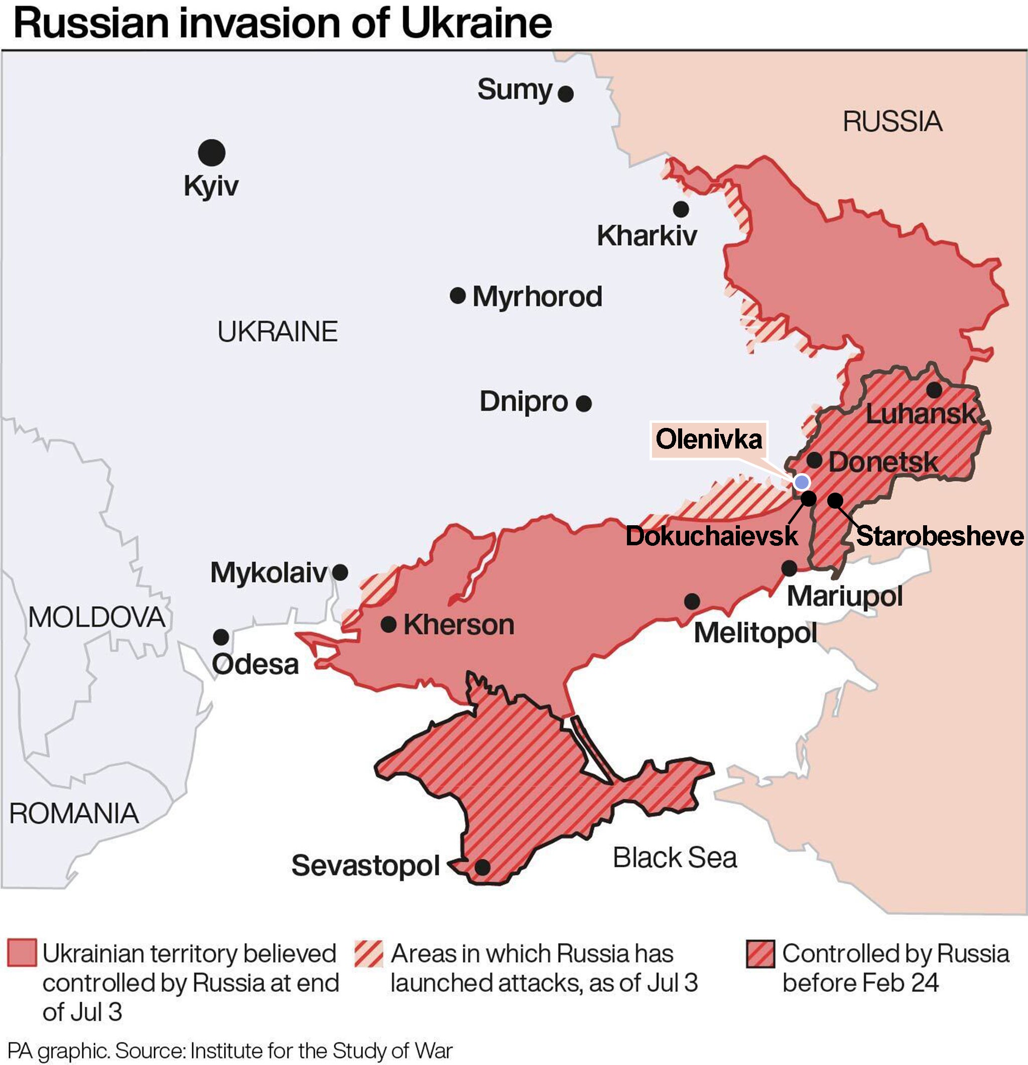 Map of occupied territory in Ukraine