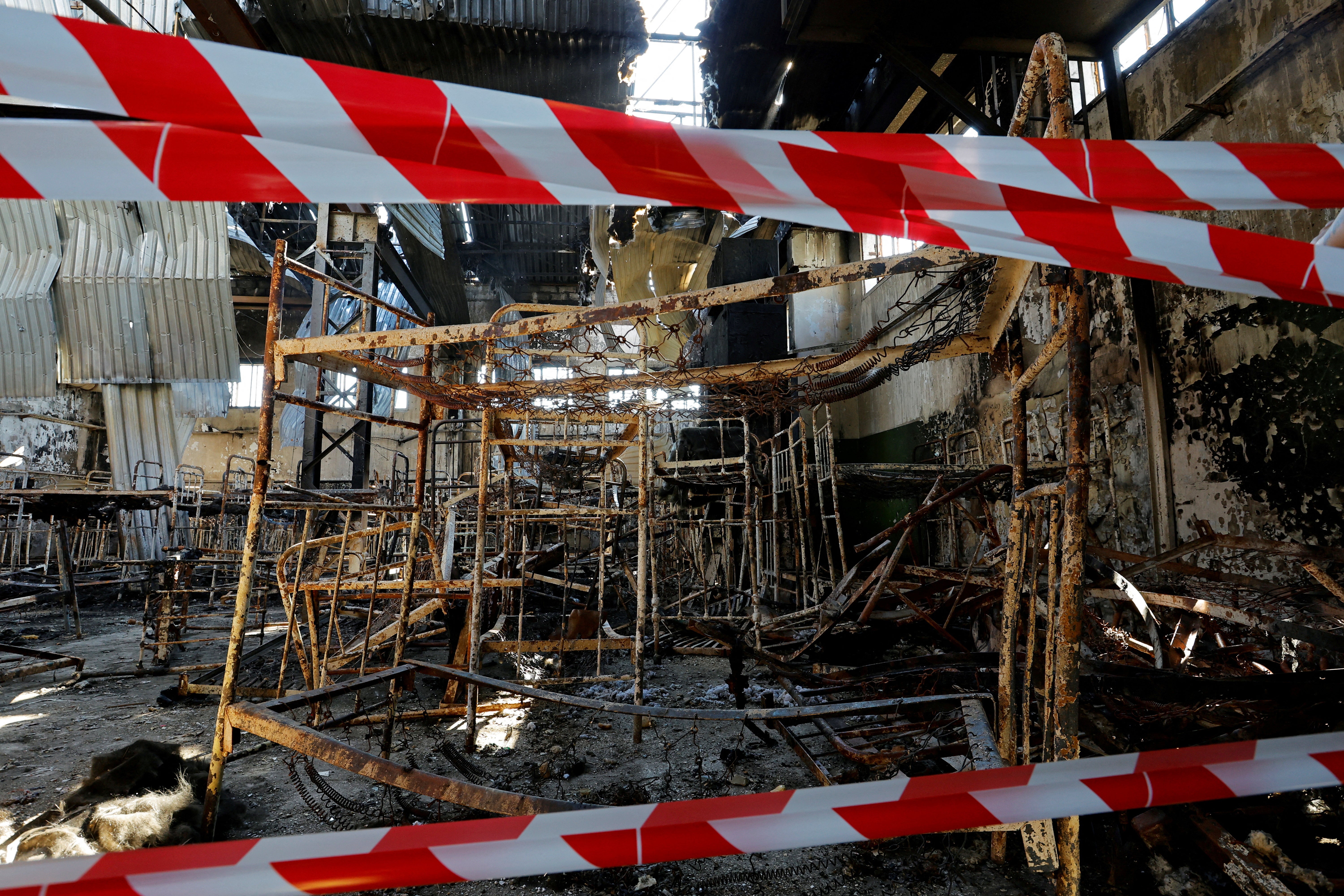 The damaged Olenivka prison after the 29 July explosion