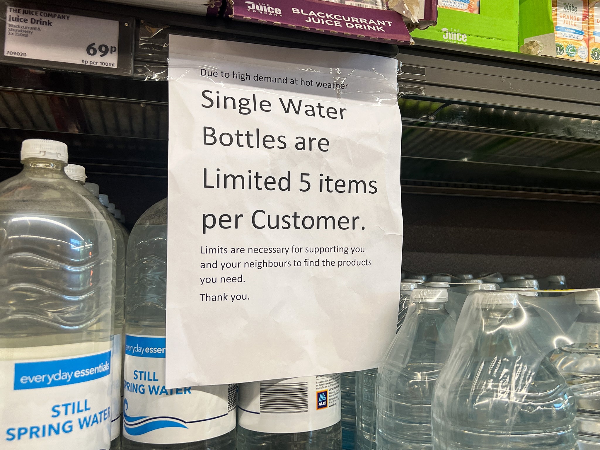 Aldi’s water bottle ration strikes as the UK swelters in a four-day heatwave