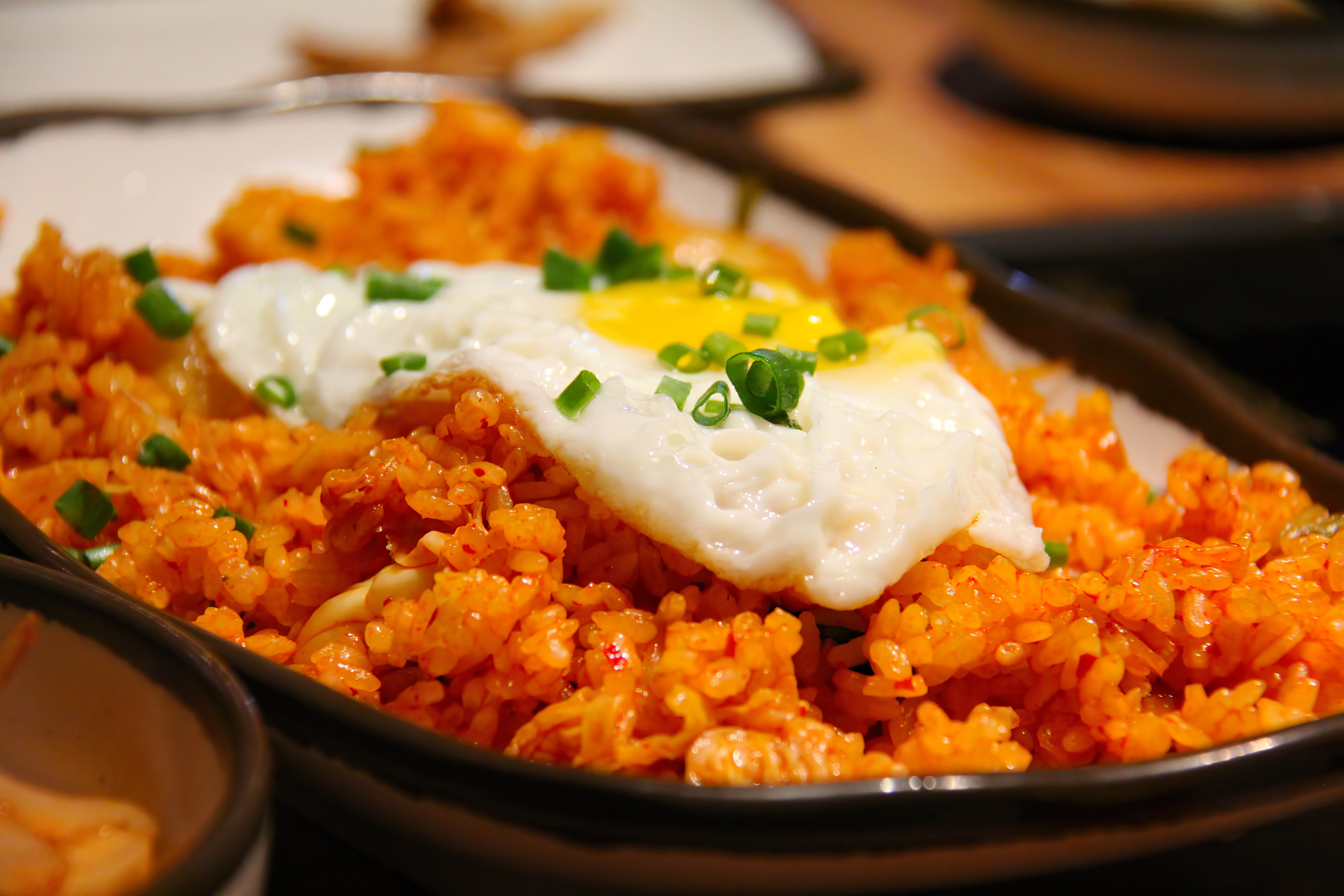 Kimchi fried rice doesn’t need streamlining, but this traybake method increases the potential for nurungji, or scorched rice