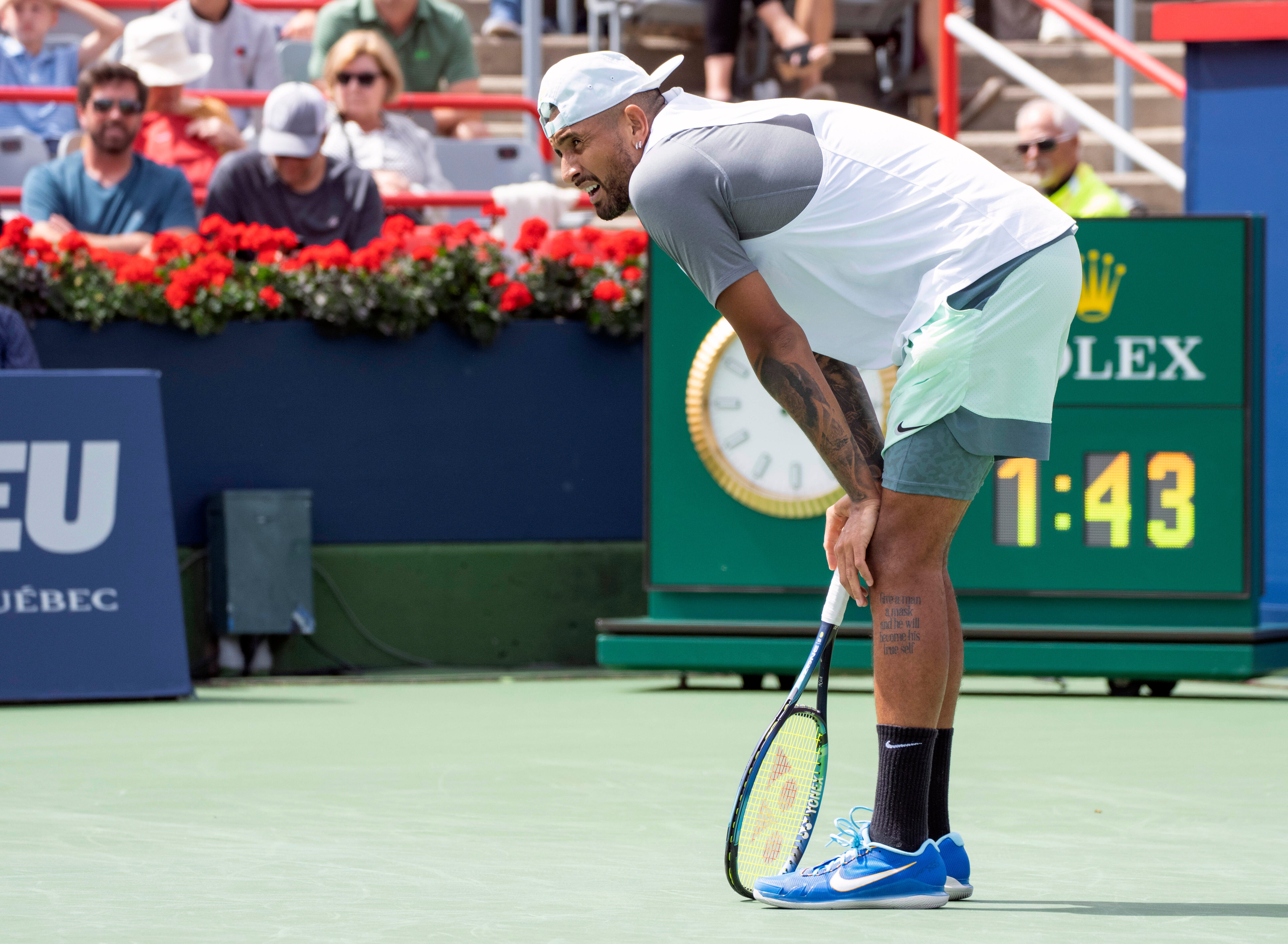 Nick Kyrgios struggled physically against Hubert Hurkacz (Paul Chiasson/The Canadian Press via AP)