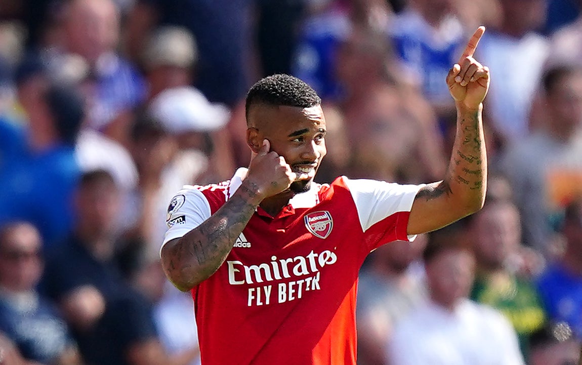 Arsenal’s Gabriel Jesus netted his first two goals as a Gunner in their home opener (Mike Egerton/PA)