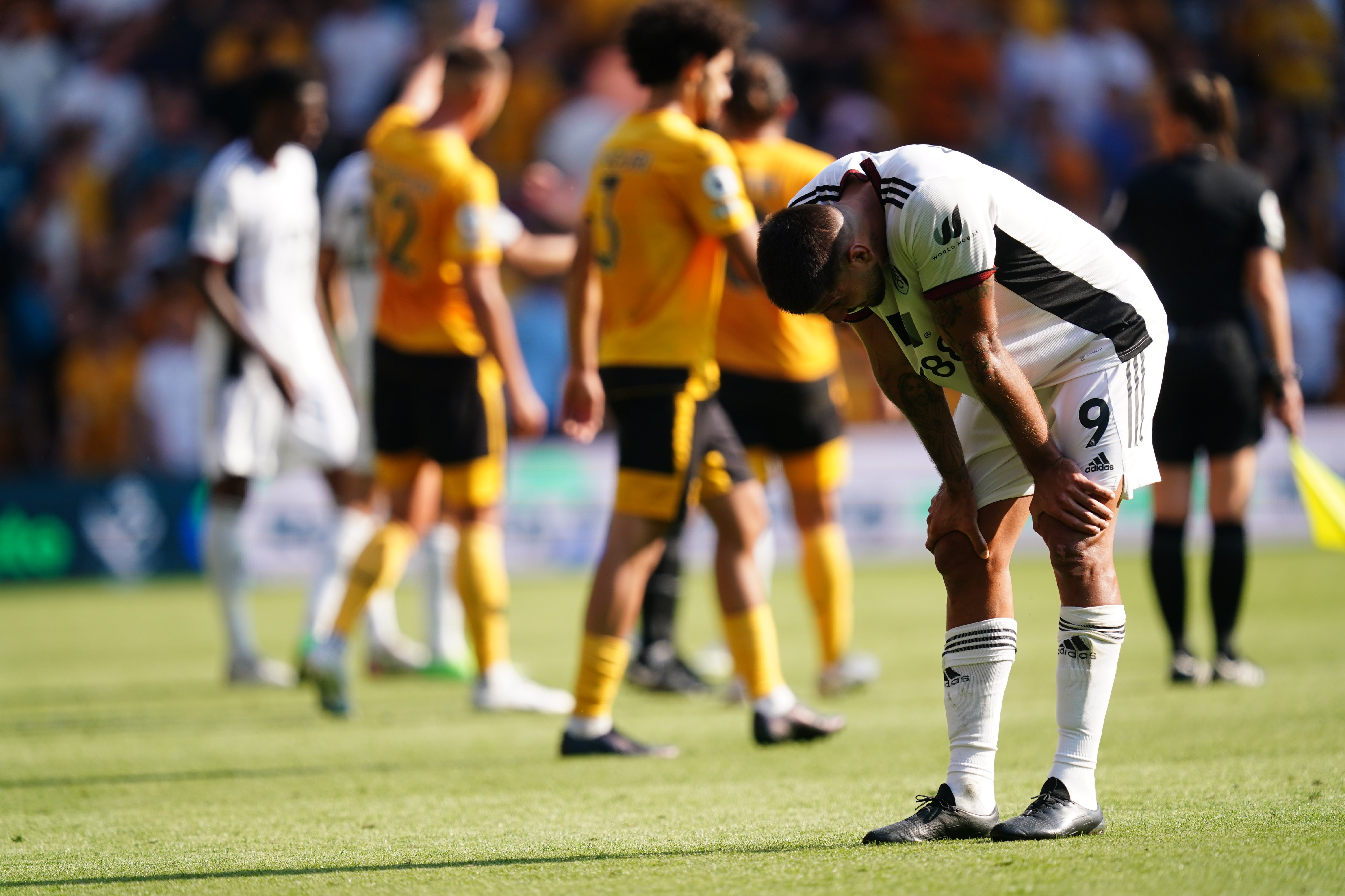 Fulham’s Aleksandar Mitrovic reacts after the final whistle at Wolves (David Davies/PA)