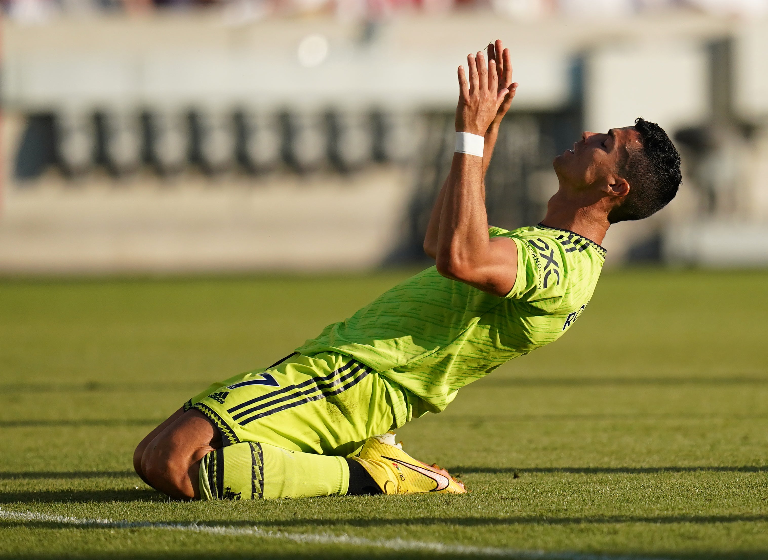 Manchester United’s Cristiano Ronaldo reacts to the humbling at Brentford (John Walton/PA)