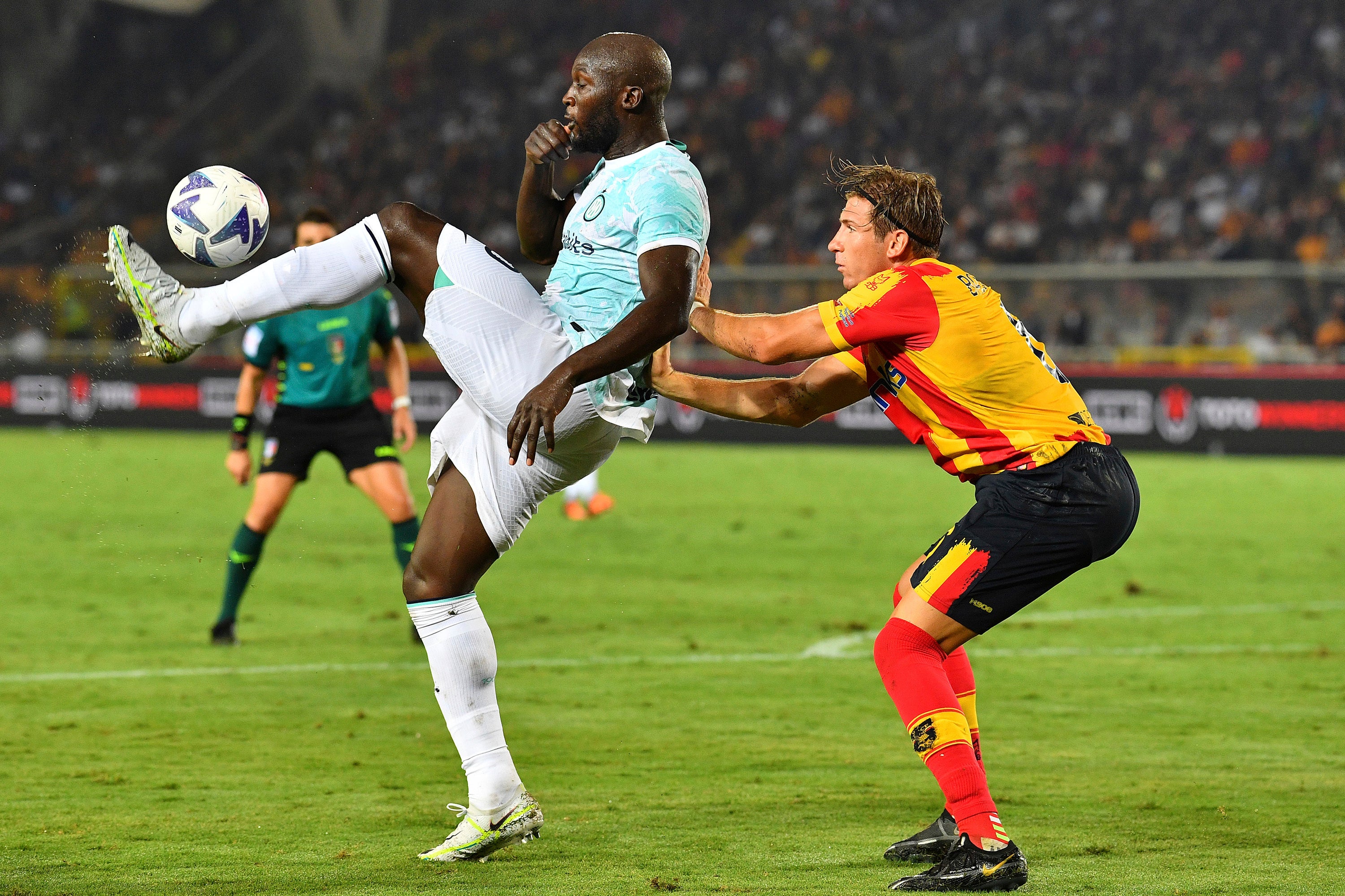 Inter Milan’s Romelu Lukaku, left, scored two minutes into his second debut for the club (Giovanni Evangelista/AP/PA)