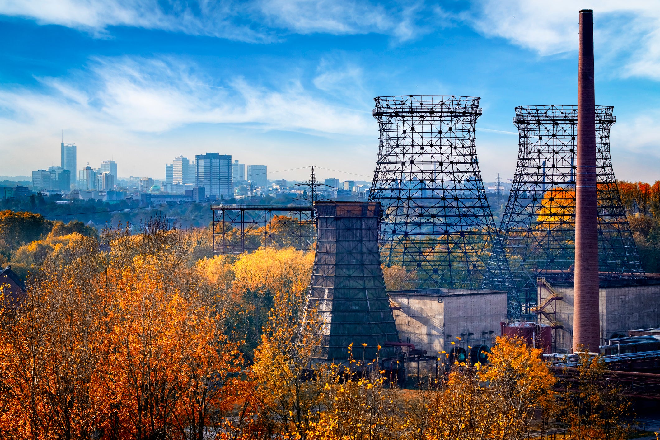 Industrial autumn landscape in the Ruhr, Essen, Germany