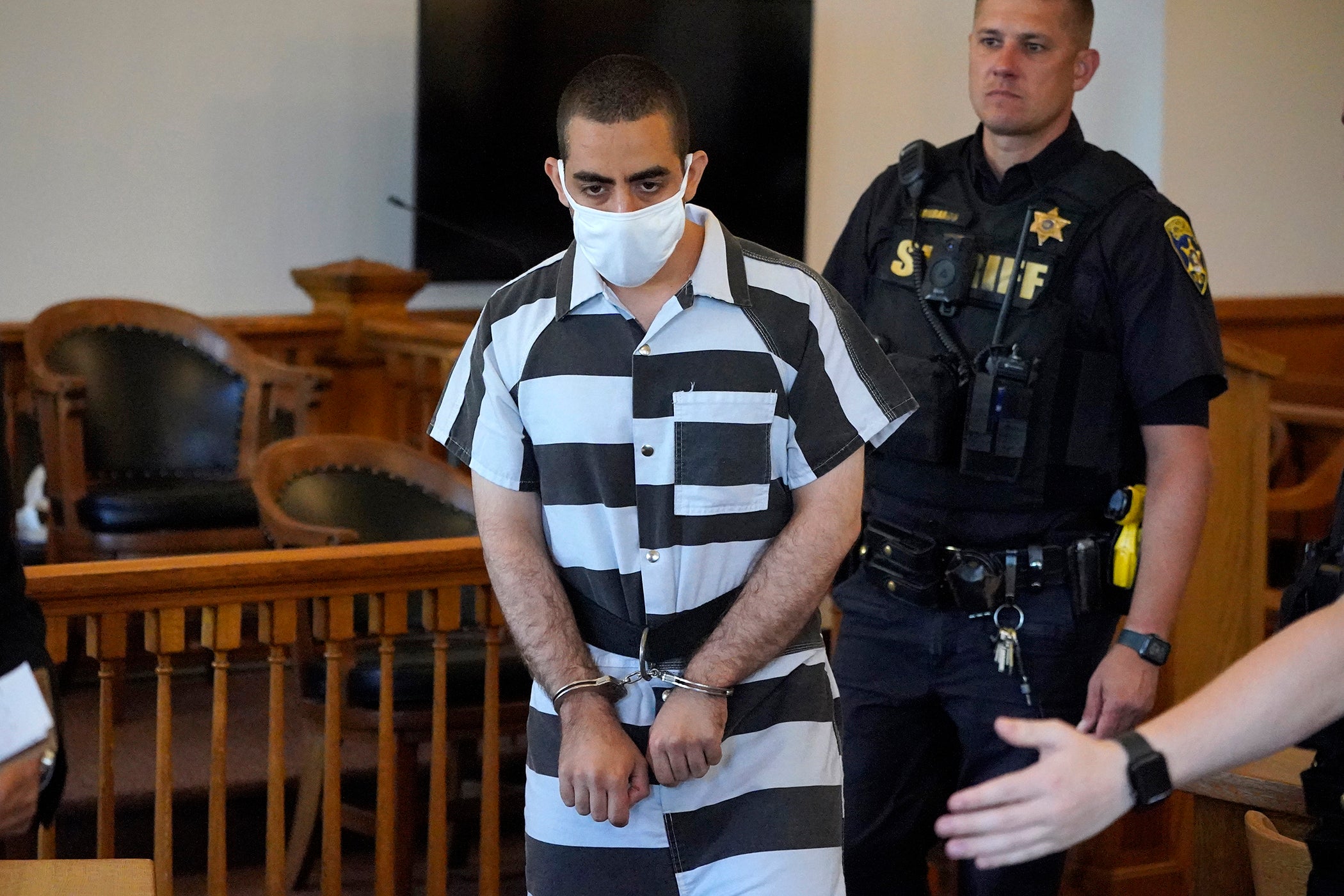 Hadi Matar appeared for an arraignment in the Chautauqua County Courthouse in Mayville, New York, on Saturday,