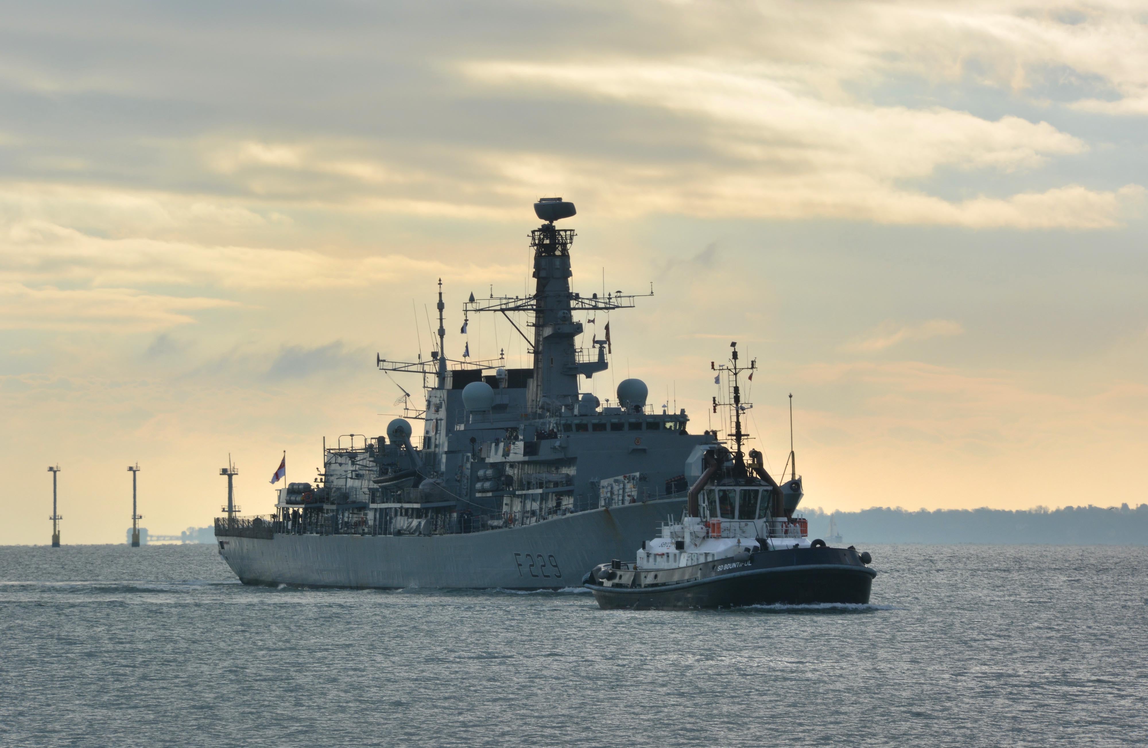 HMS Lancaster sailing back to Portsmouth Naval Base after shadowing and gathering intelligence on Russian warships travelling around the UK in December 2020 (Ben Mitchell/PA Wire)