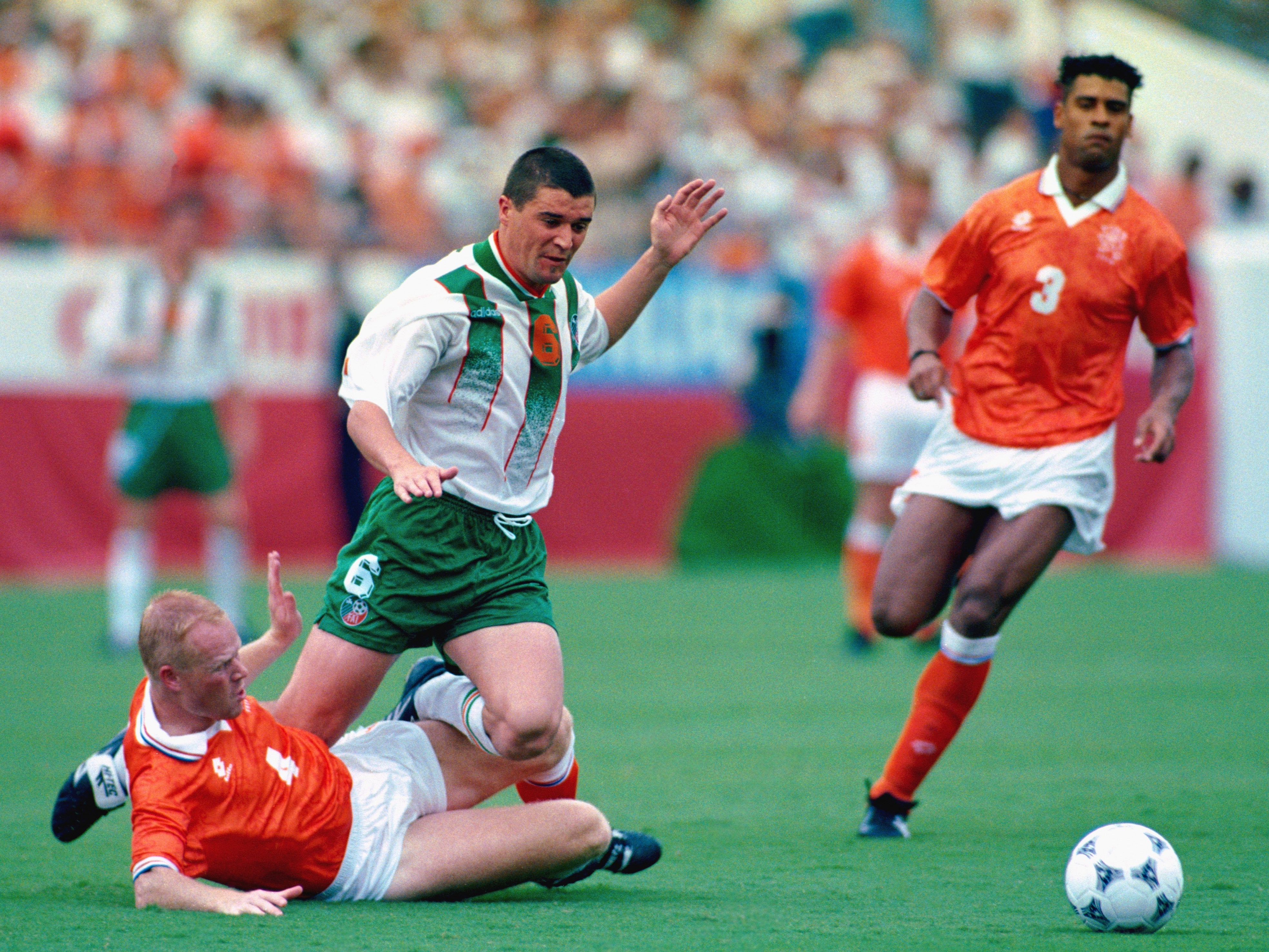 ‘Serious and determined’ Roy Keane plays for Ireland in 1994