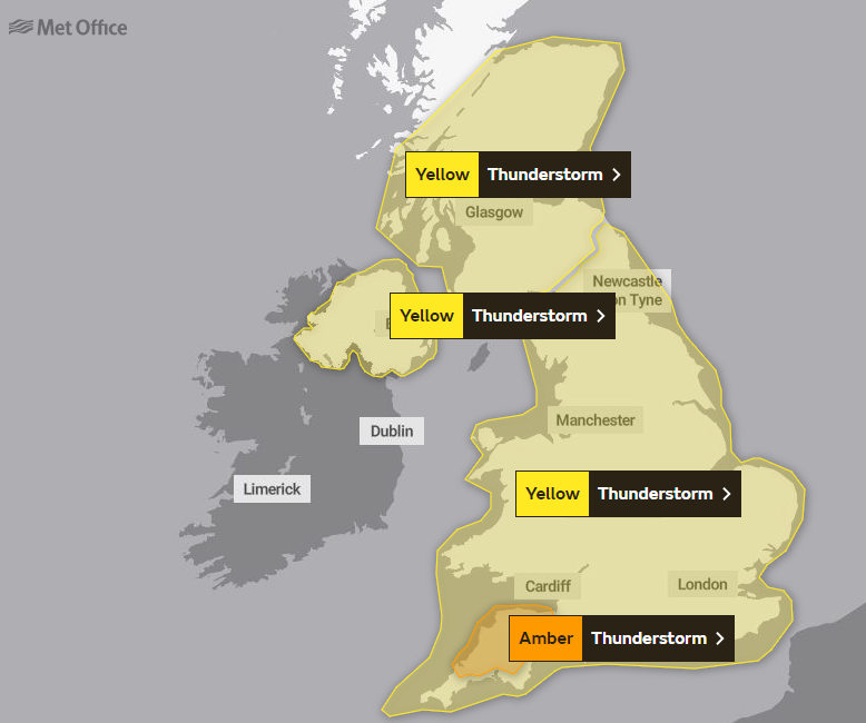 Met Office weather warnings are in place for much of the country