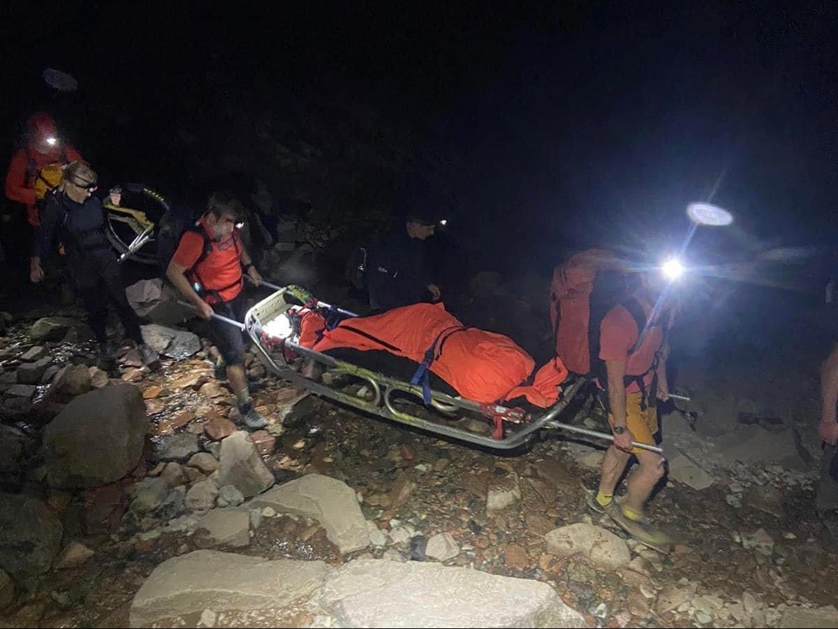 Maggie was carried down the mountain peak in a stretcher