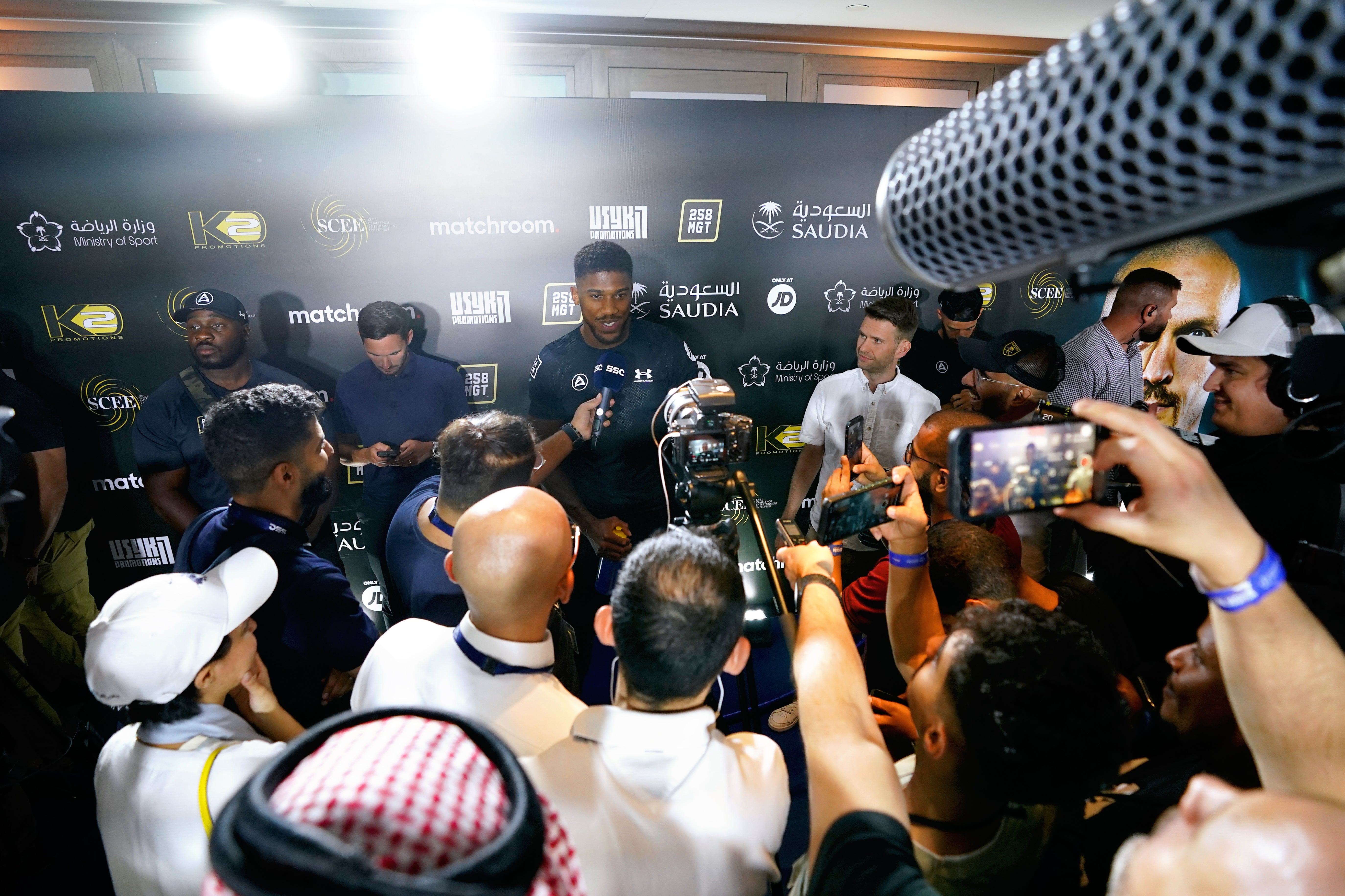 Anthony Joshua speaks to the media ahead of Saturday’s fight (Nick Potts/PA).