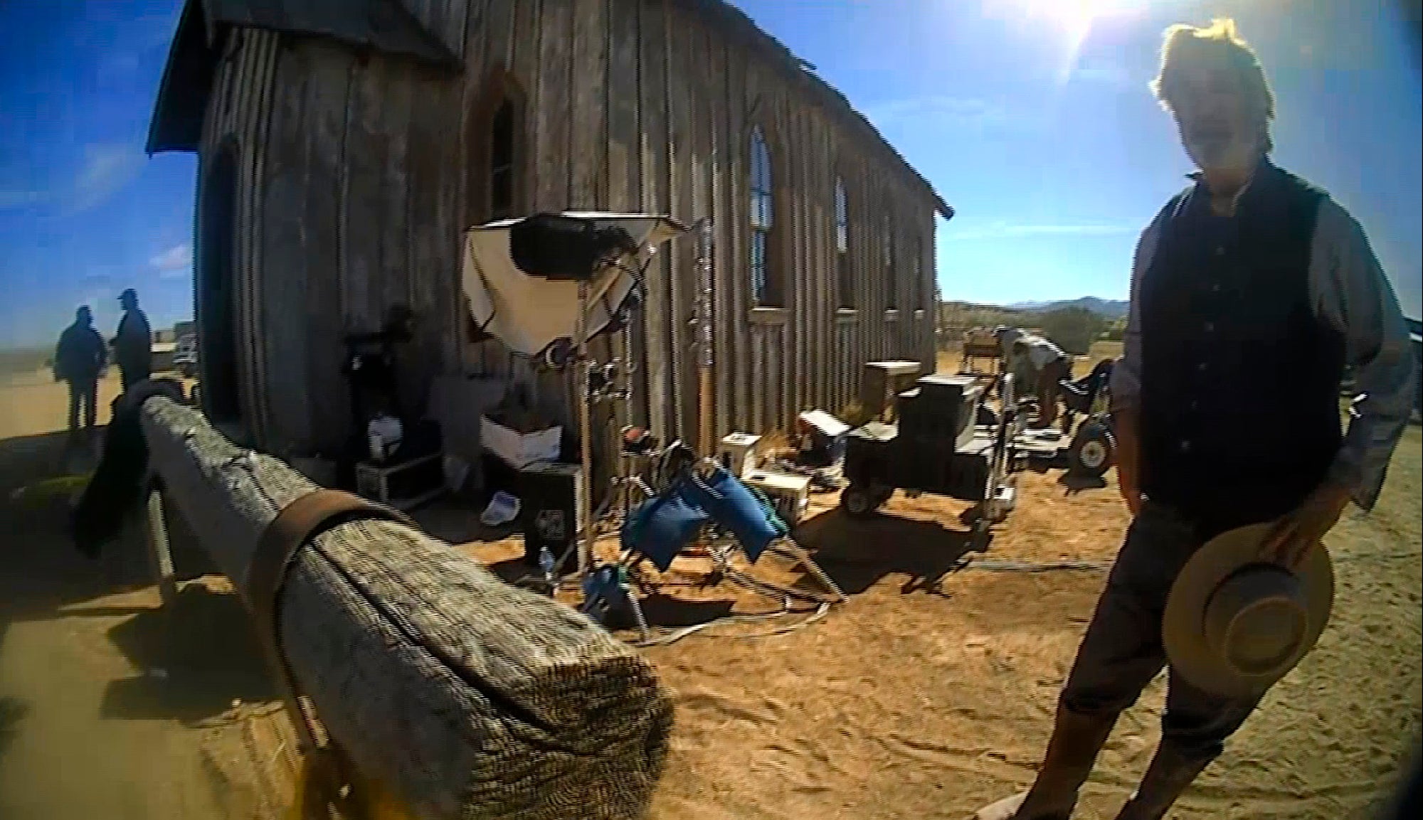 In this image from video released by the Santa Fe County Sheriff’s Office, Alec Baldwin stands in costume on the set of Rust