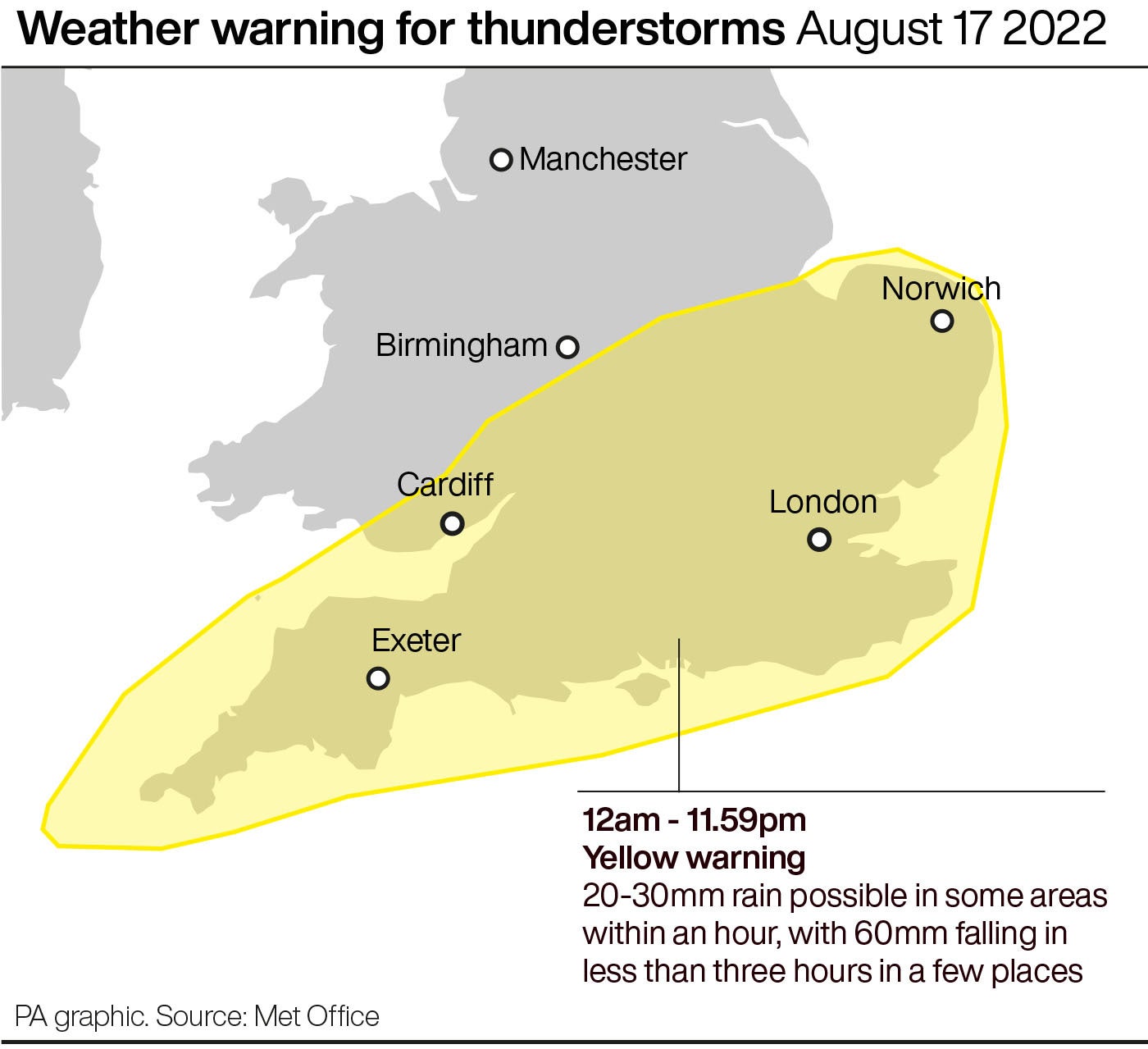 Thunderstorms are being forecast for southern England