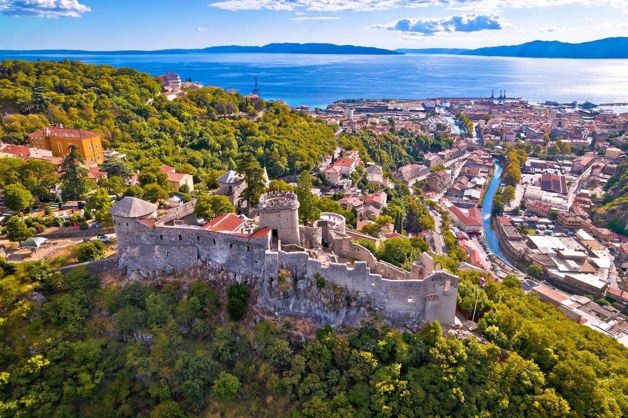 Trsat and Rijeka aerial panoramic view