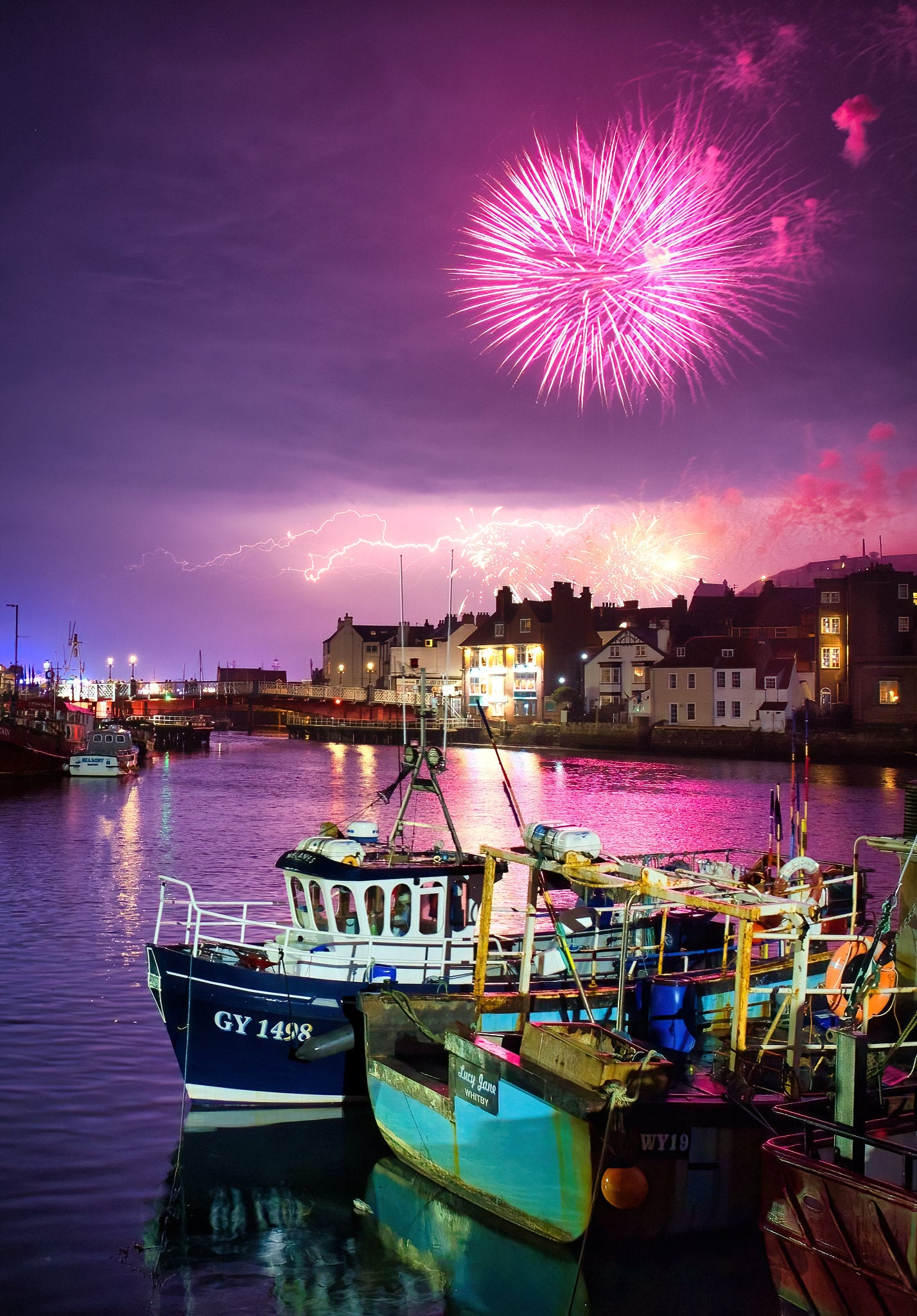 Whitby Harbour on Monday: What a night for a show of lights