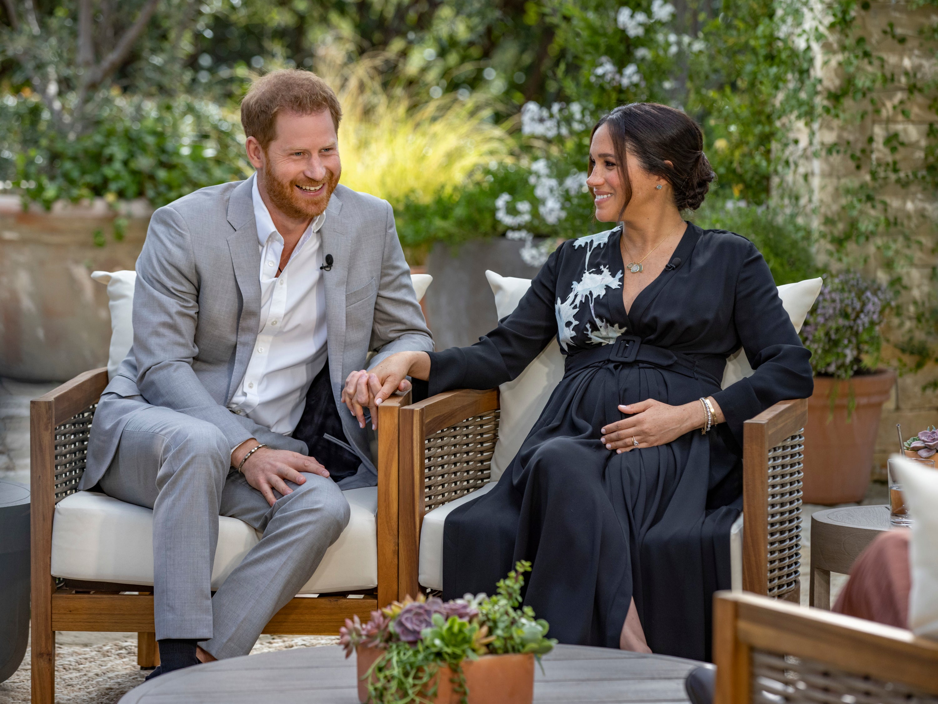 Handout photo supplied by Harpo Productions showing the Duke and Duchess of Sussex during their interview with Oprah Winfrey which was broadcast in the US on March 7 (Joe Pugliese/Harpo Productions/PA)