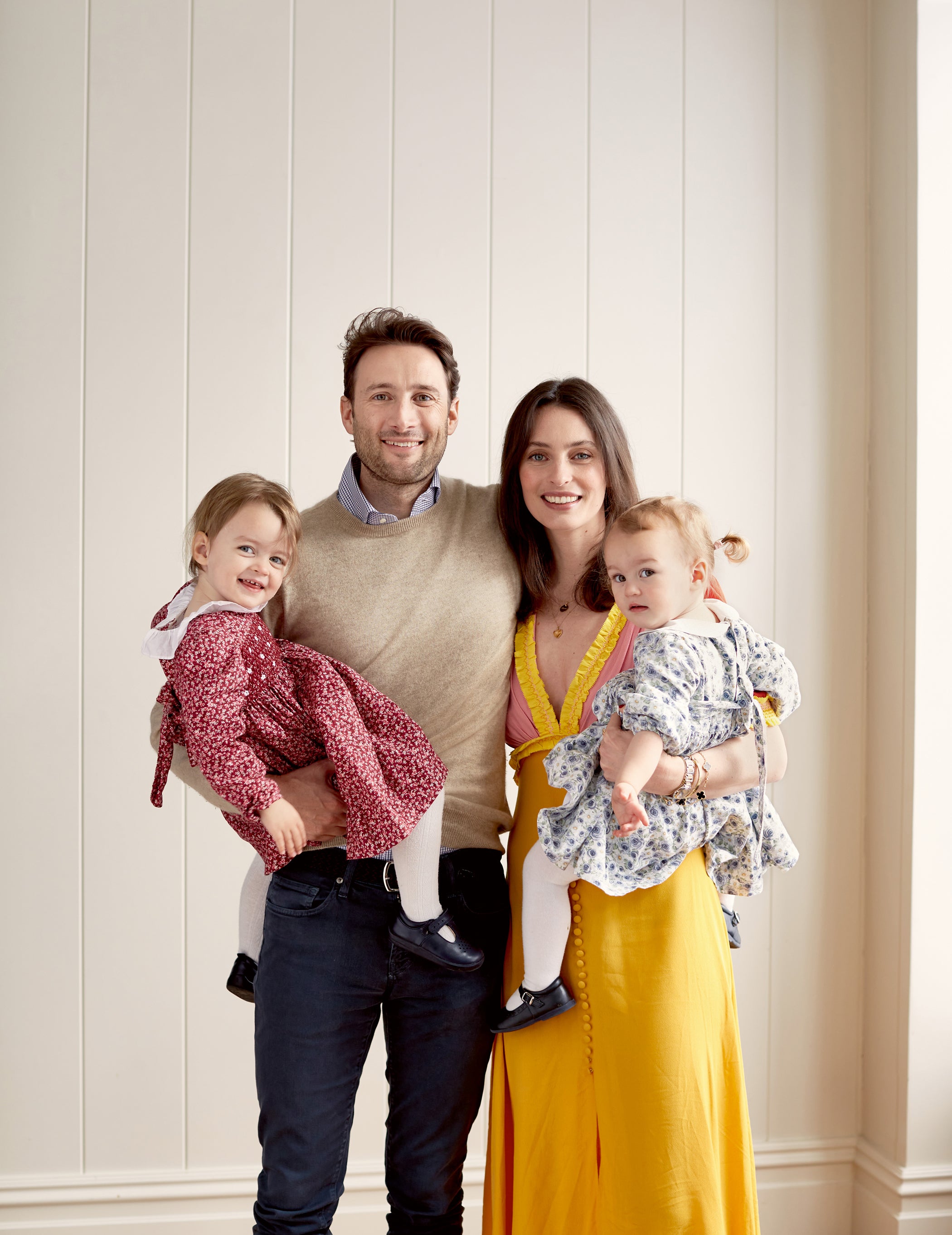 Ella Mills, husband Matthew, and daughters Skye and May (Clare Winfield/PA)