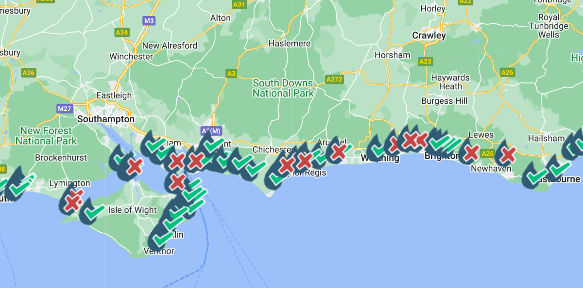 The coast along the south of England has been particularly affected by pollution