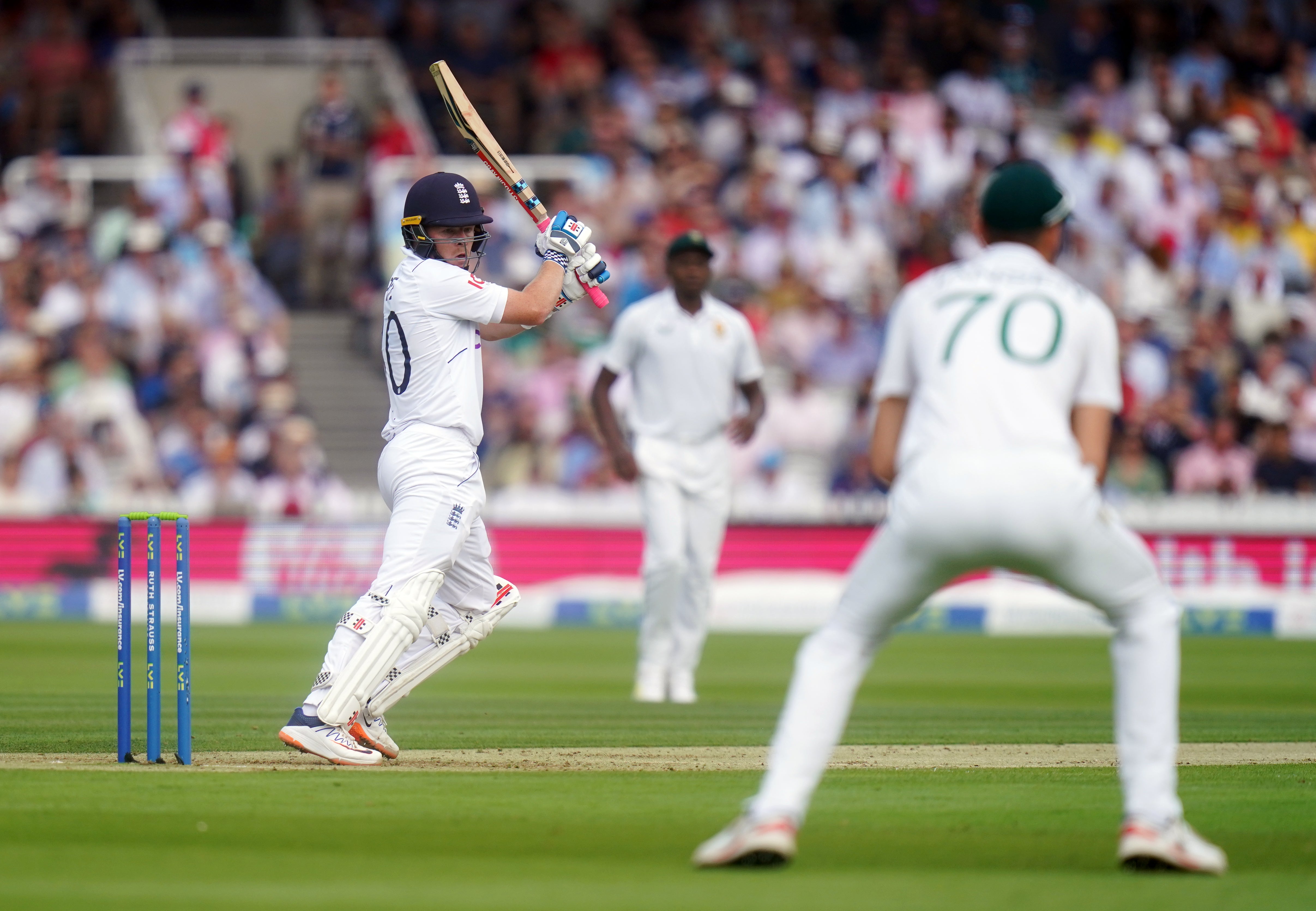 England’s Ollie Pope bats during day one of the first Test against South Africa at Lord’s (Adam Davy/PA)