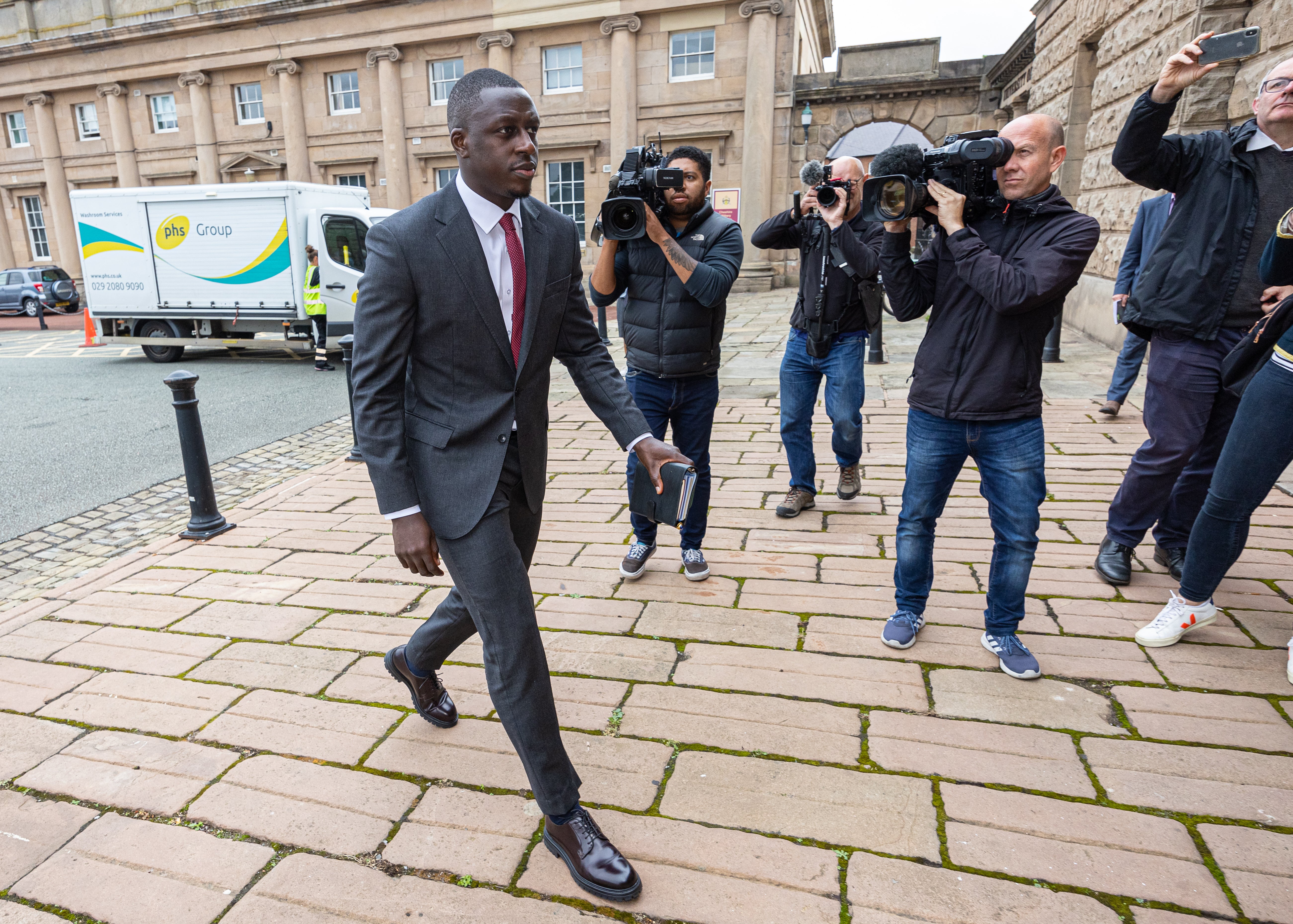 Manchester City footballer Benjamin Mendy arrives at Chester Crown Court (David Rawcliffe/PA)