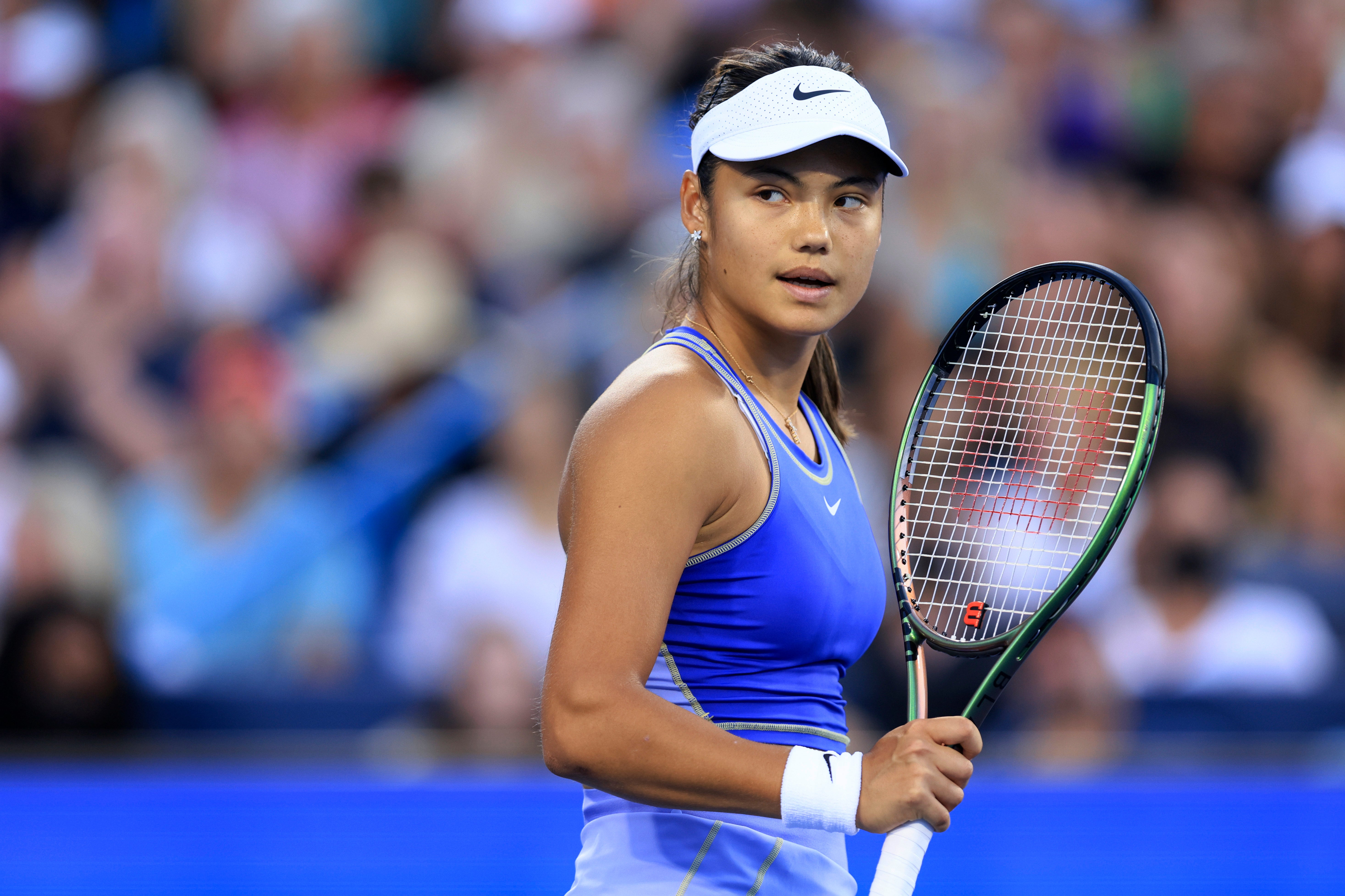 Emma Raducanu, pictured, beat Serena Williams (Aaron Doster/AP)