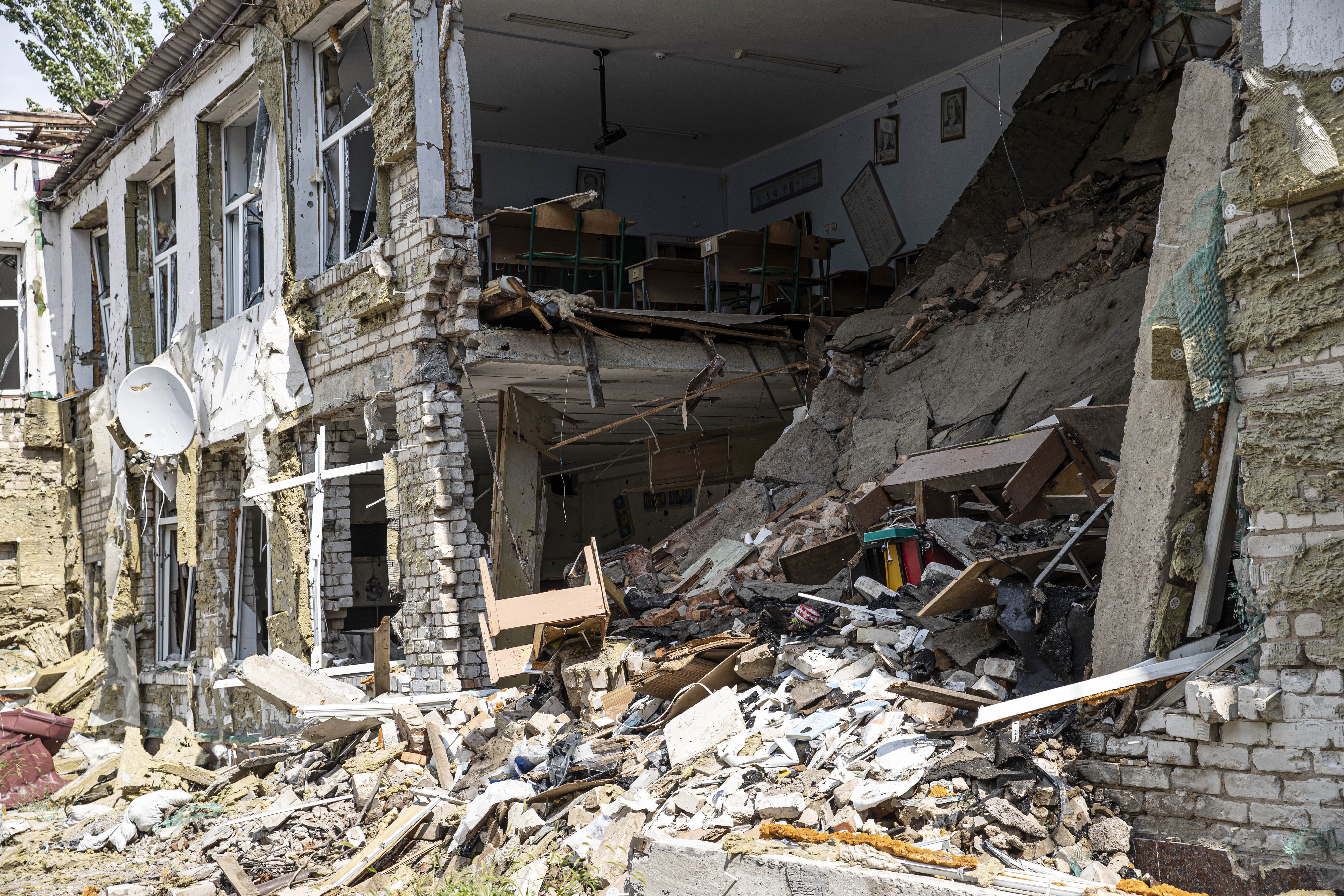 A school damaged by Russian shelling in Orikhiv, Zaporizhzhia