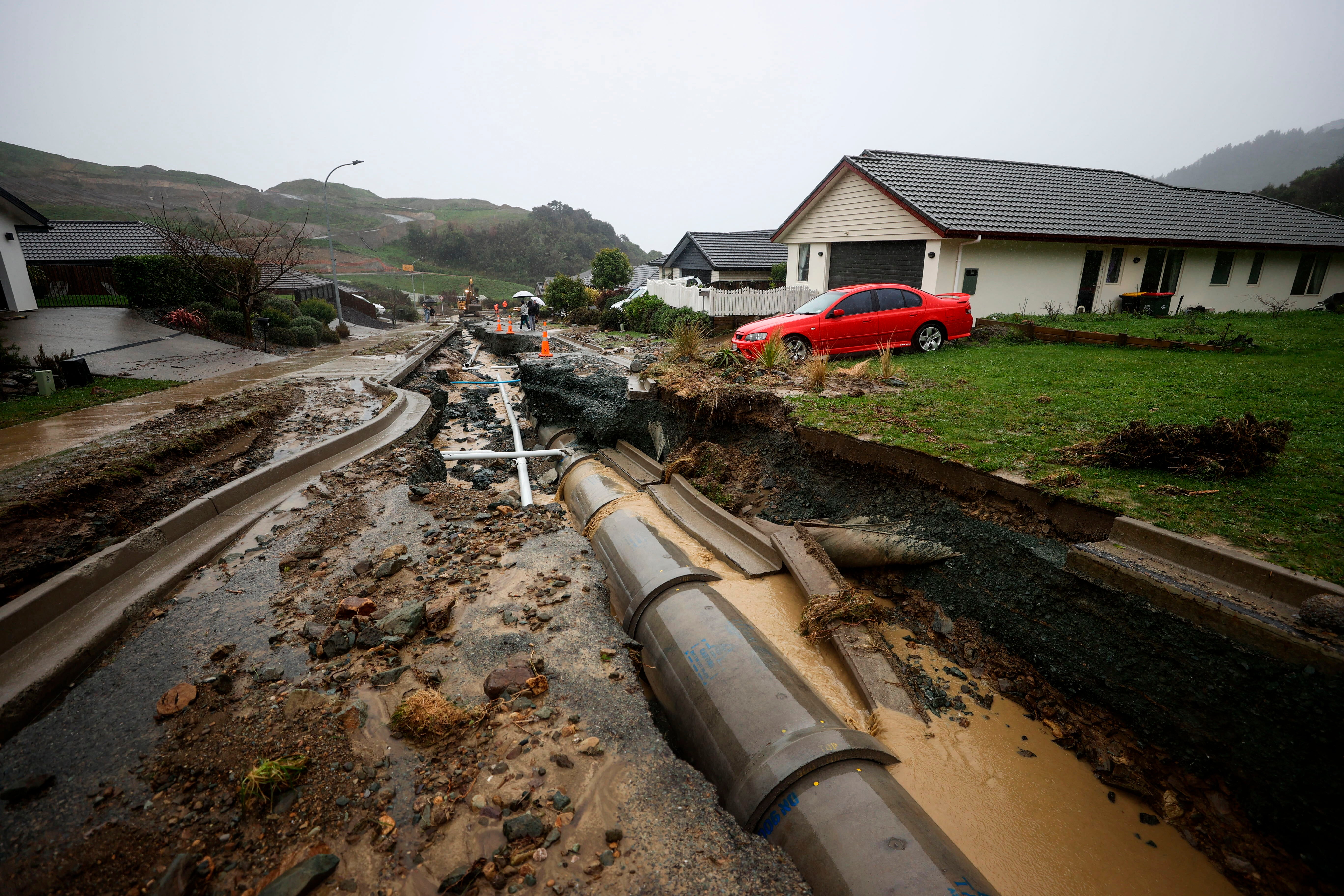 A road is washed away in Nelson