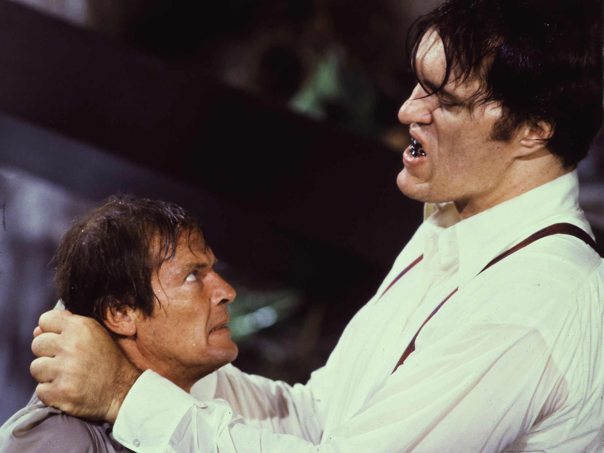 Roger Moore as Bond and Richard Kiel as Jaws in ‘Moonraker'