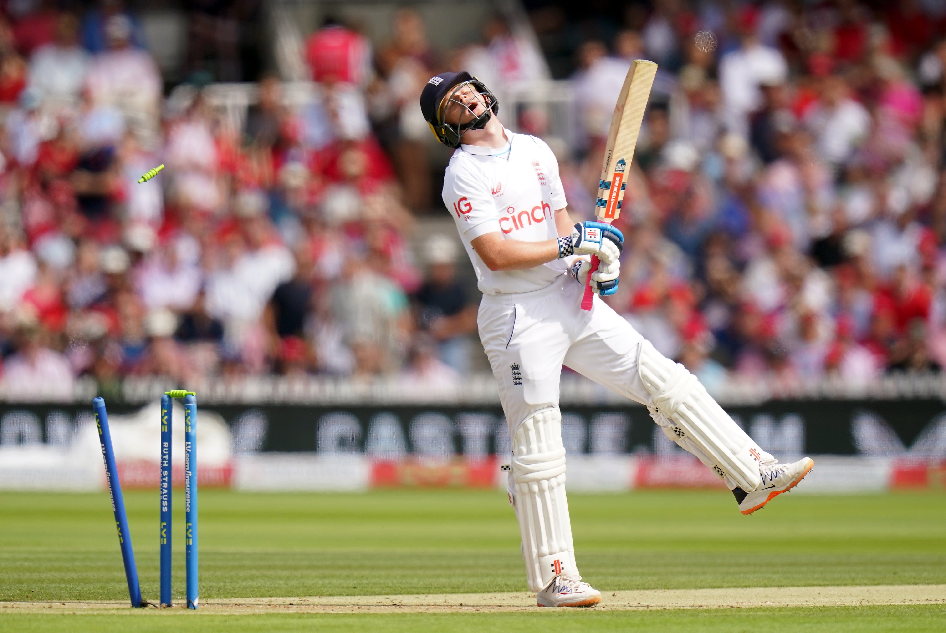 Ollie Pope reacts after losing his wicket to Kagiso Rabada (Adam Davy/PA)