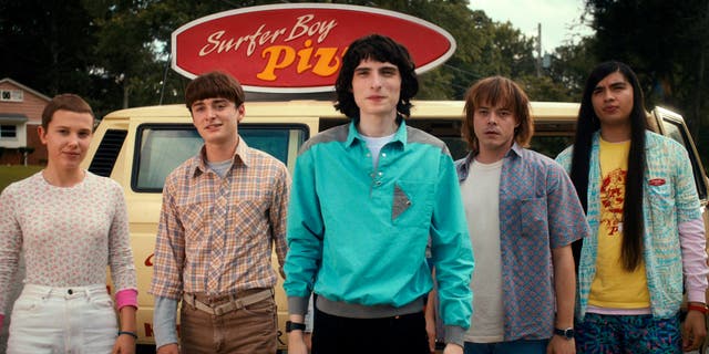 <p>Millie Bobby Brown as Eleven, Noah Schnapp as Will Byers, Finn Wolfhard as Mike Wheeler, Charlie Heaton as Jonathan Byers, and Eduardo Franco as Argyle in ‘Stranger Things’</p>