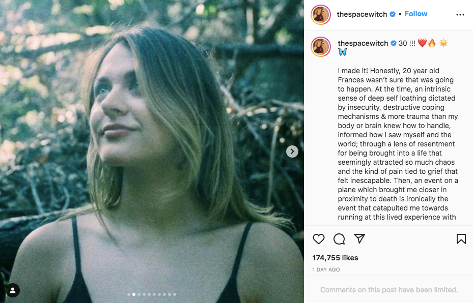 Frances Bean Cobain’s 30th birthday instagram post