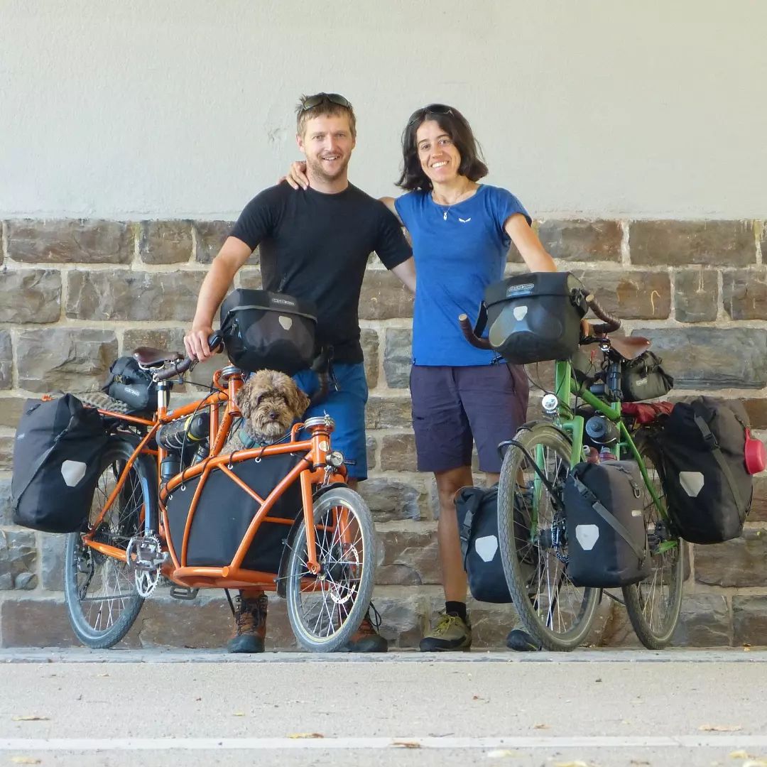 Daniel Rayneau-Kirkhope and Arianna Casiraghi are pictured with their bikes