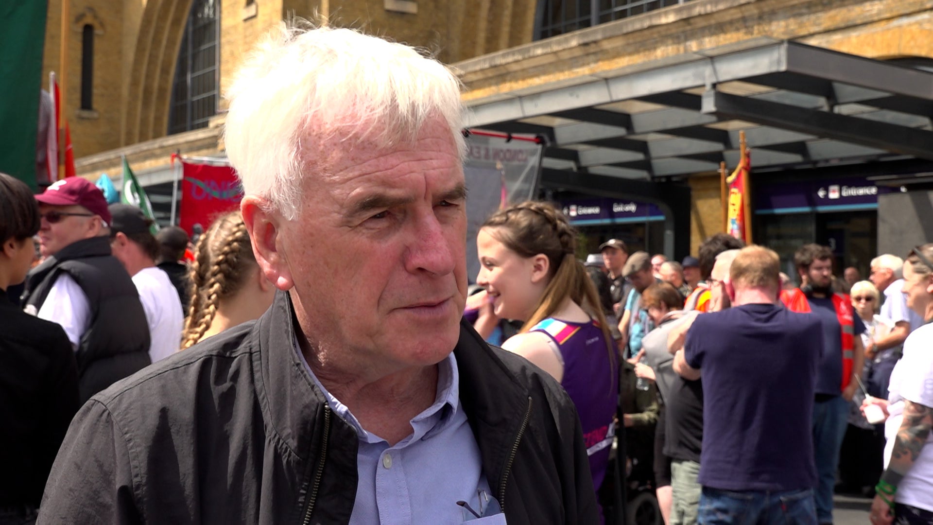 John McDonnell at a rally outside London’s King’s Cross Station during a rail strike in June (Rebecca Speare-Cole/PA)