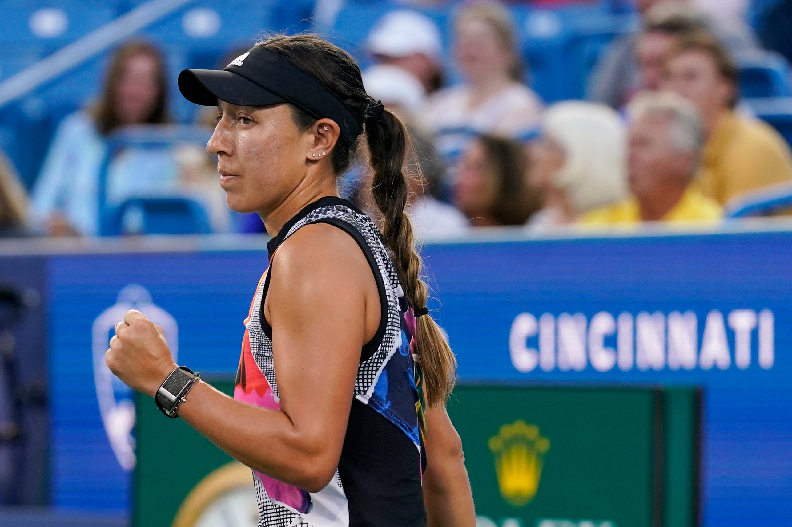 Jessica Pegula battled to victory over Emma Raducanu in Cincinnati (Jeff Dean/AP)