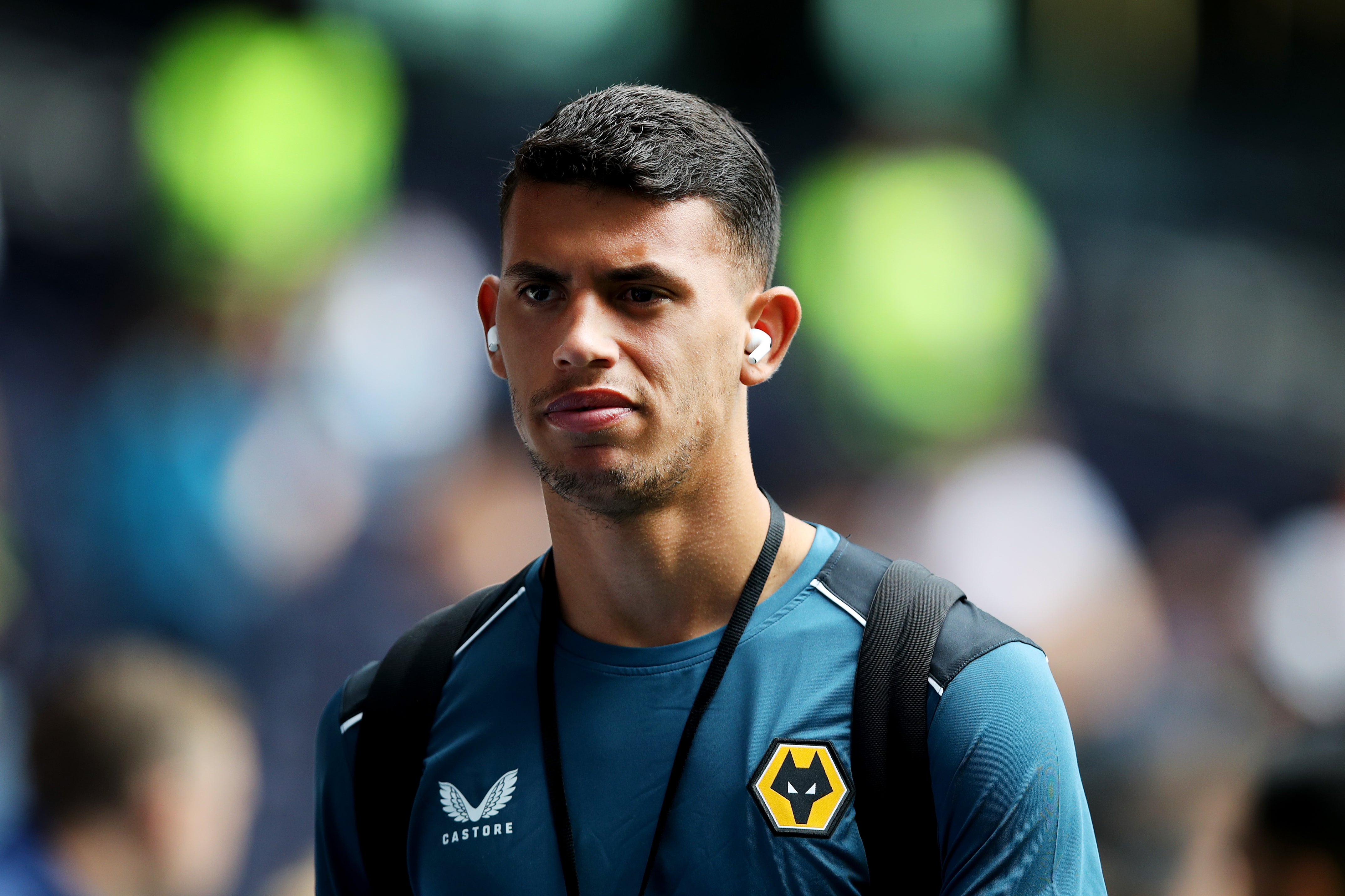 Matheus Nunes arrives at the stadium before kick-off