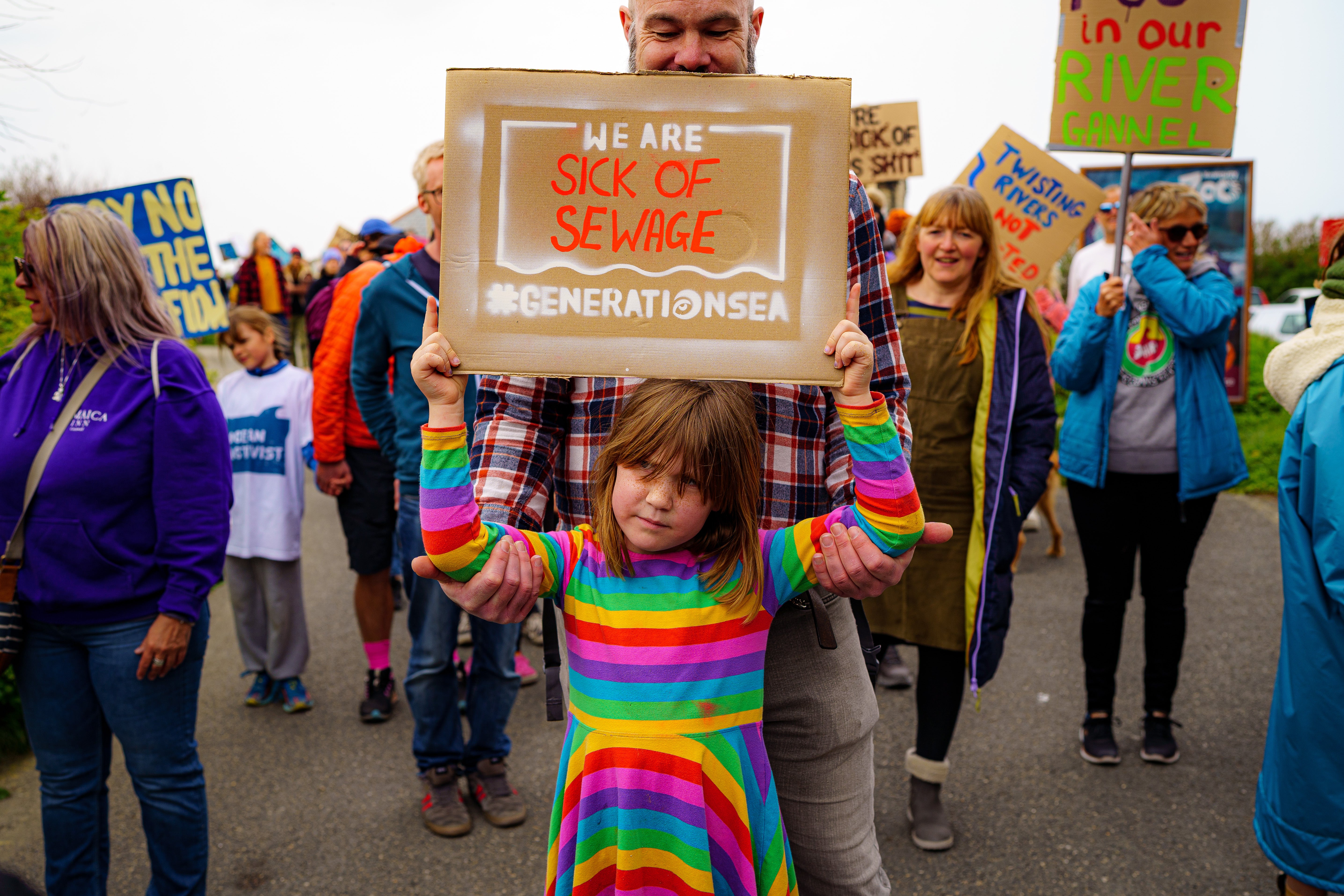 Campaigners march from Fistral Beach, Newquay, as they take part in a National Day of Action on Sewage Pollution coordinated by Surfers Against Sewage